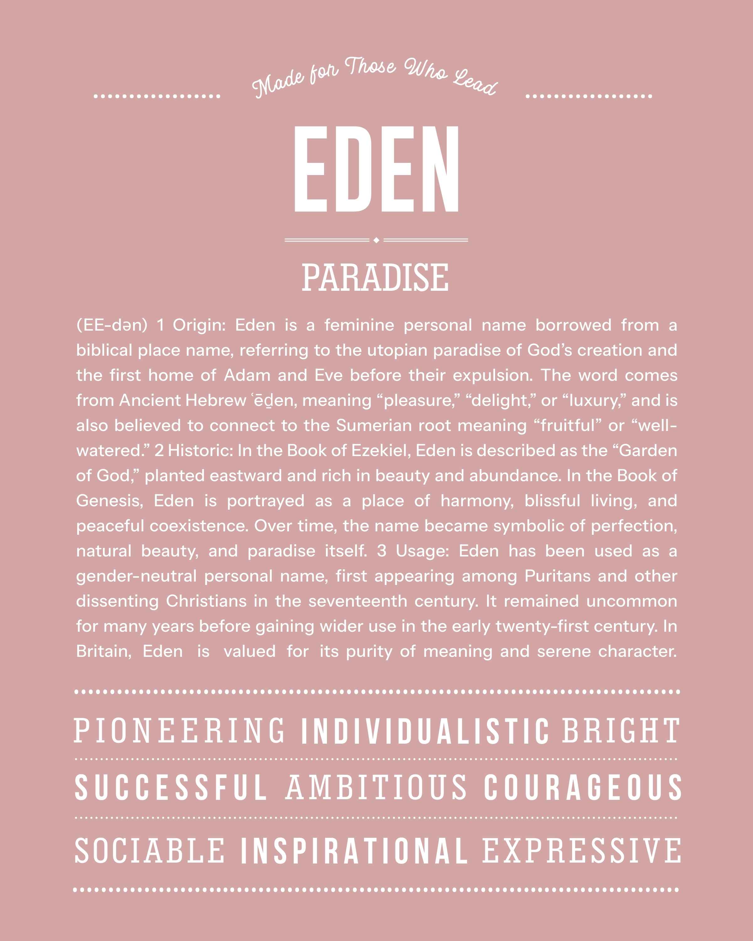 Eden (female) | Personalised Name Meaning Print – Custom Name Art Gift