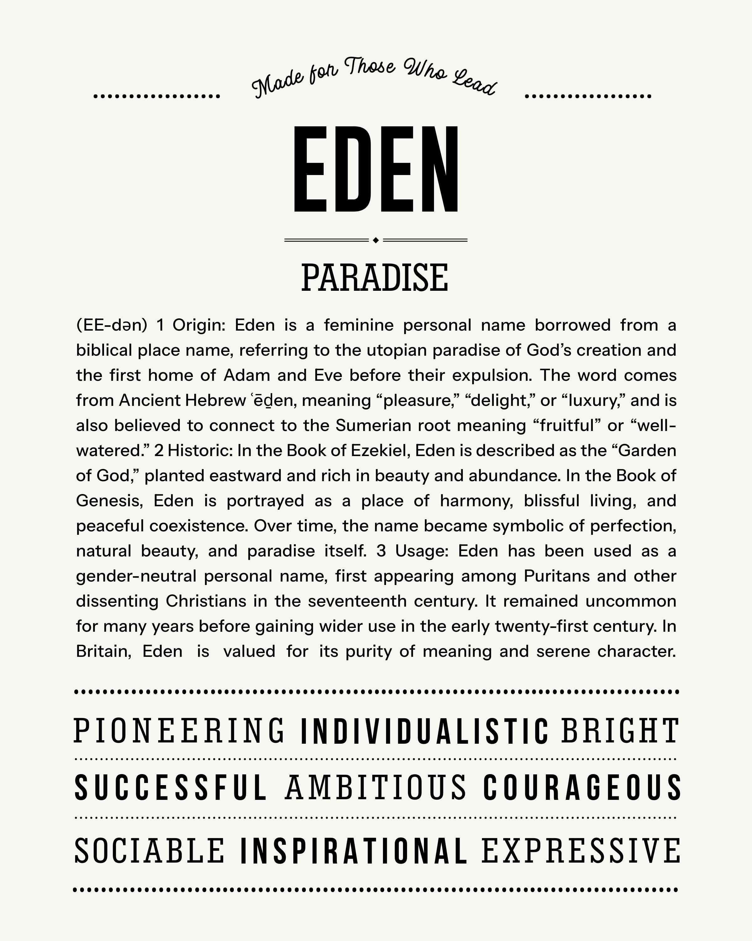 Eden (female) | Personalised Name Meaning Print – Custom Name Art Gift