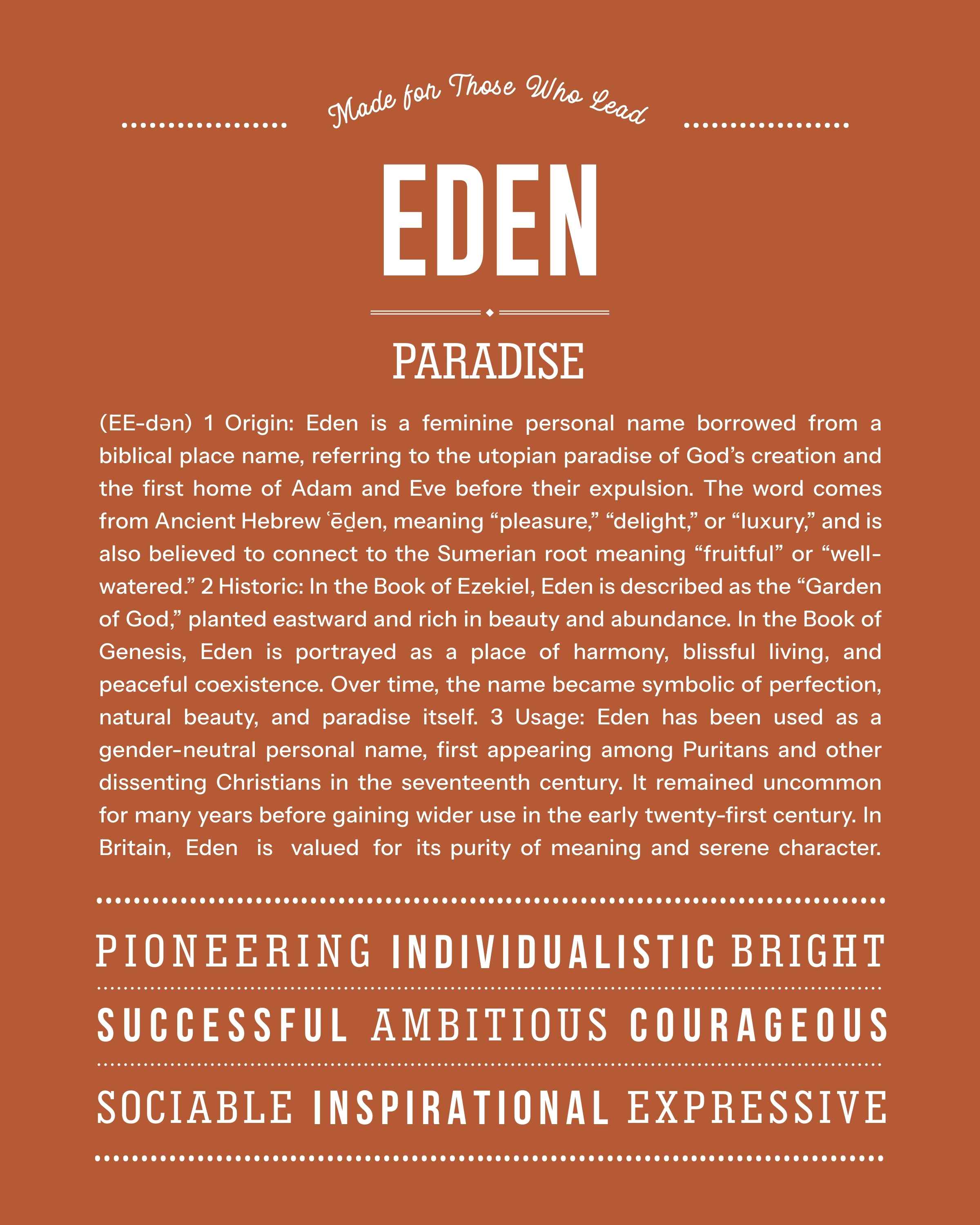 Eden (female) | Personalised Name Meaning Print – Custom Name Art Gift