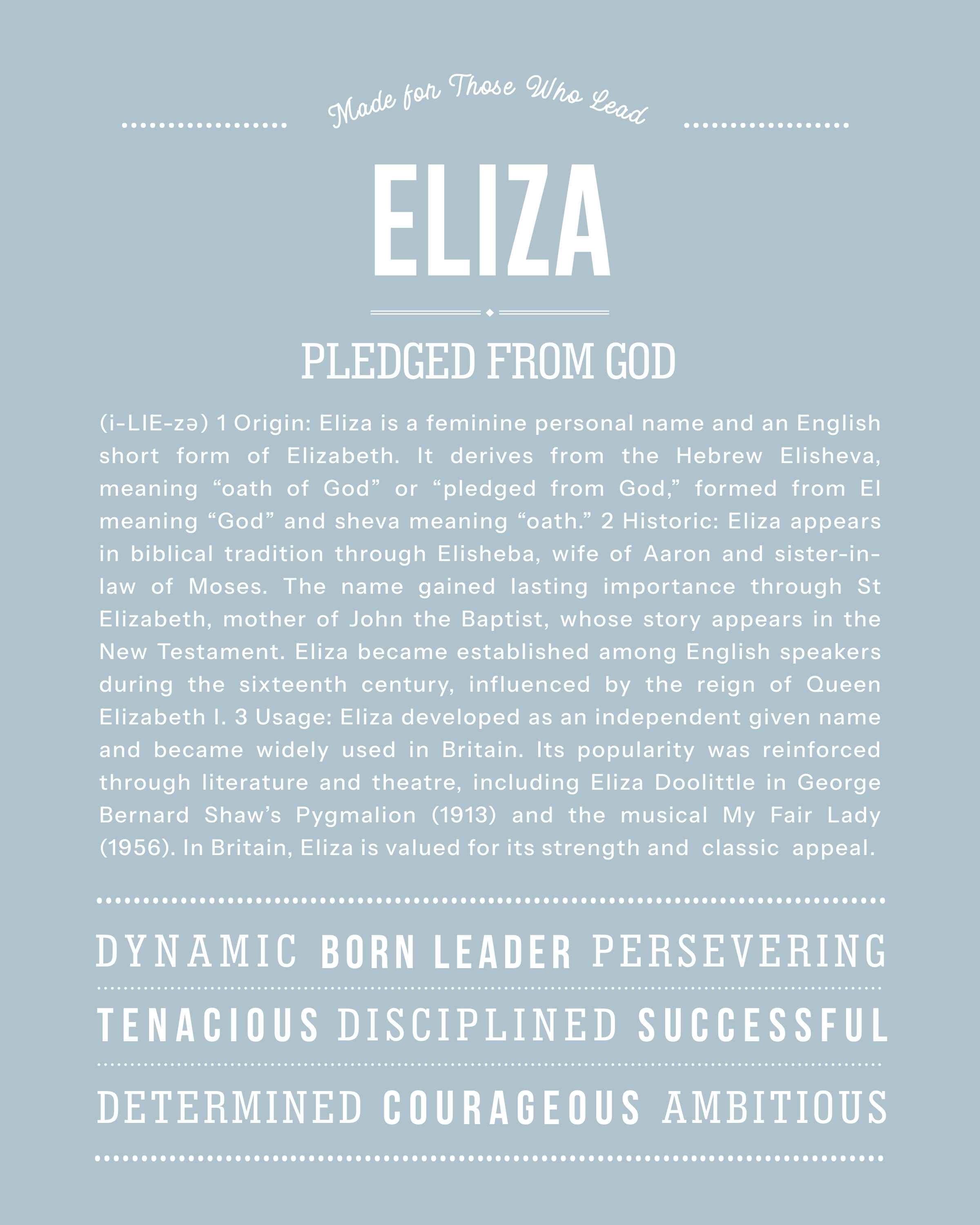 Eliza | Personalised Name Meaning Print – Custom Name Art Gift