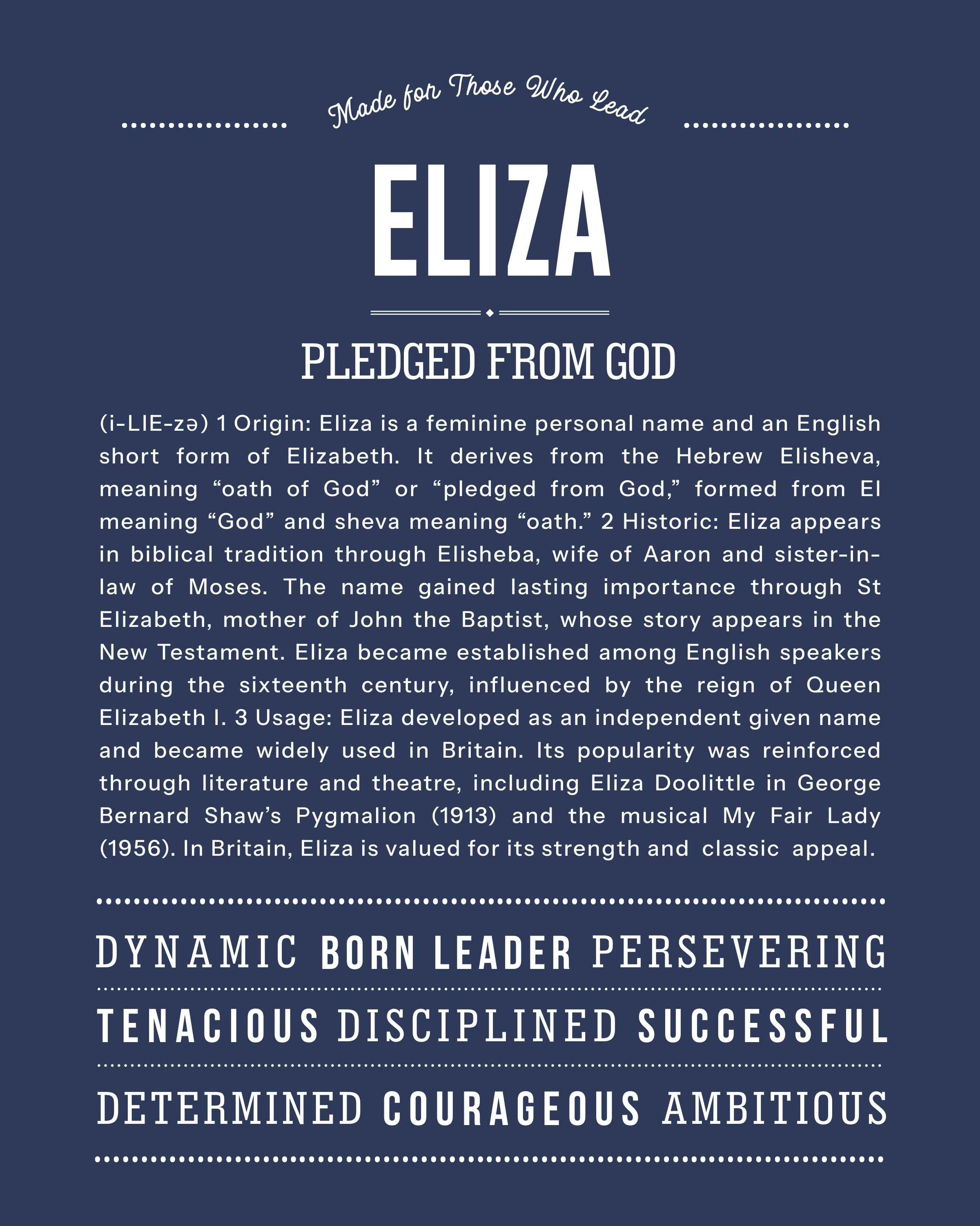 Eliza | Personalised Name Meaning Print – Custom Name Art Gift
