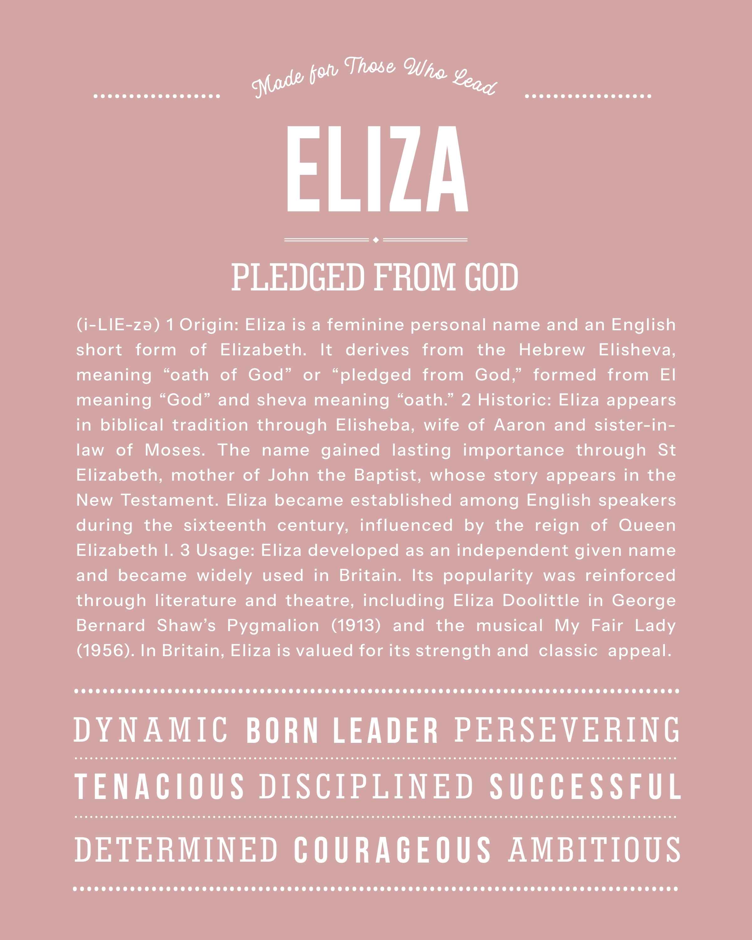 Eliza | Personalised Name Meaning Print – Custom Name Art Gift