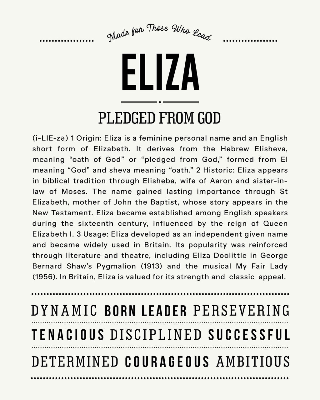 Eliza | Personalised Name Meaning Print – Custom Name Art Gift