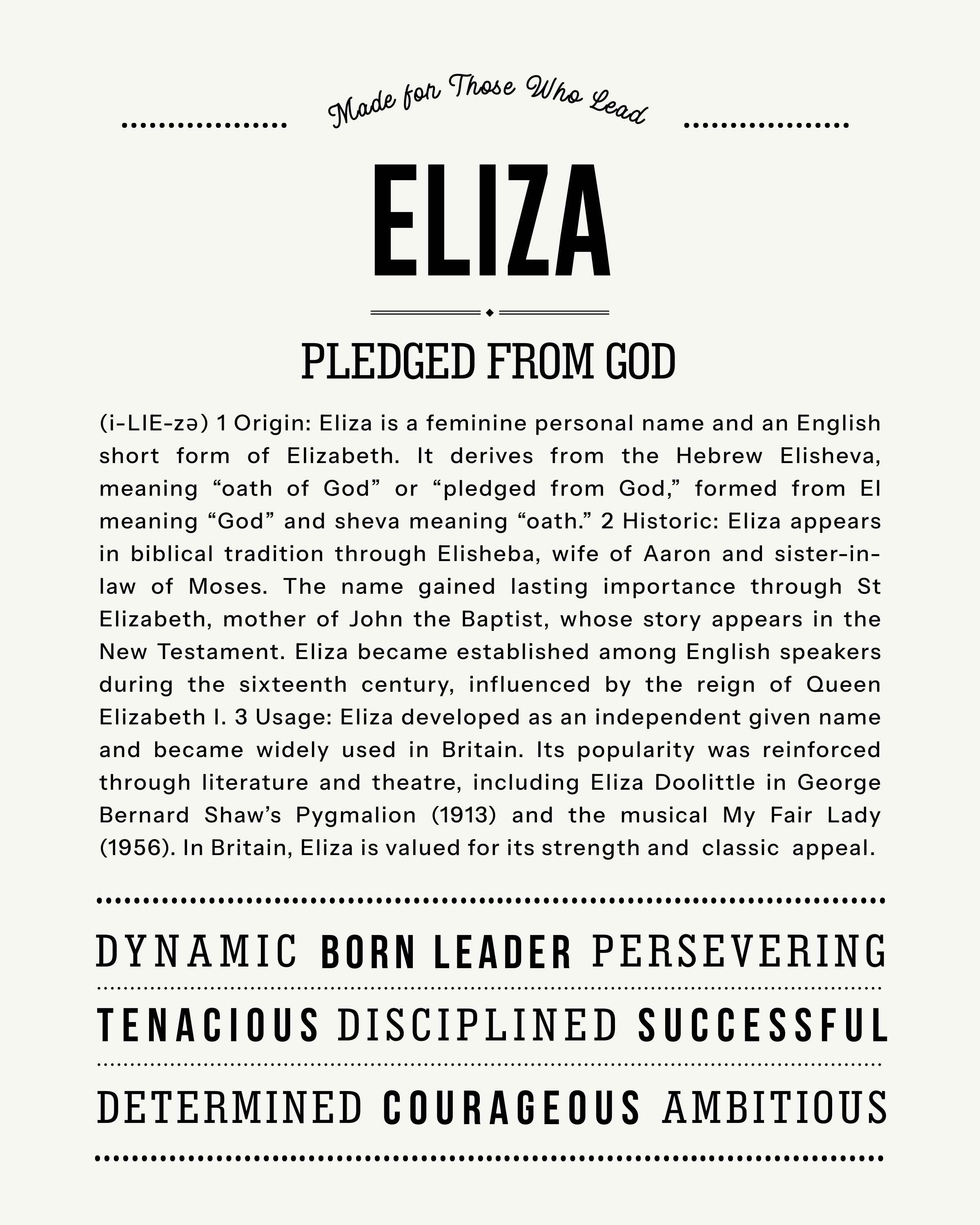 Eliza | Personalised Name Meaning Print – Custom Name Art Gift