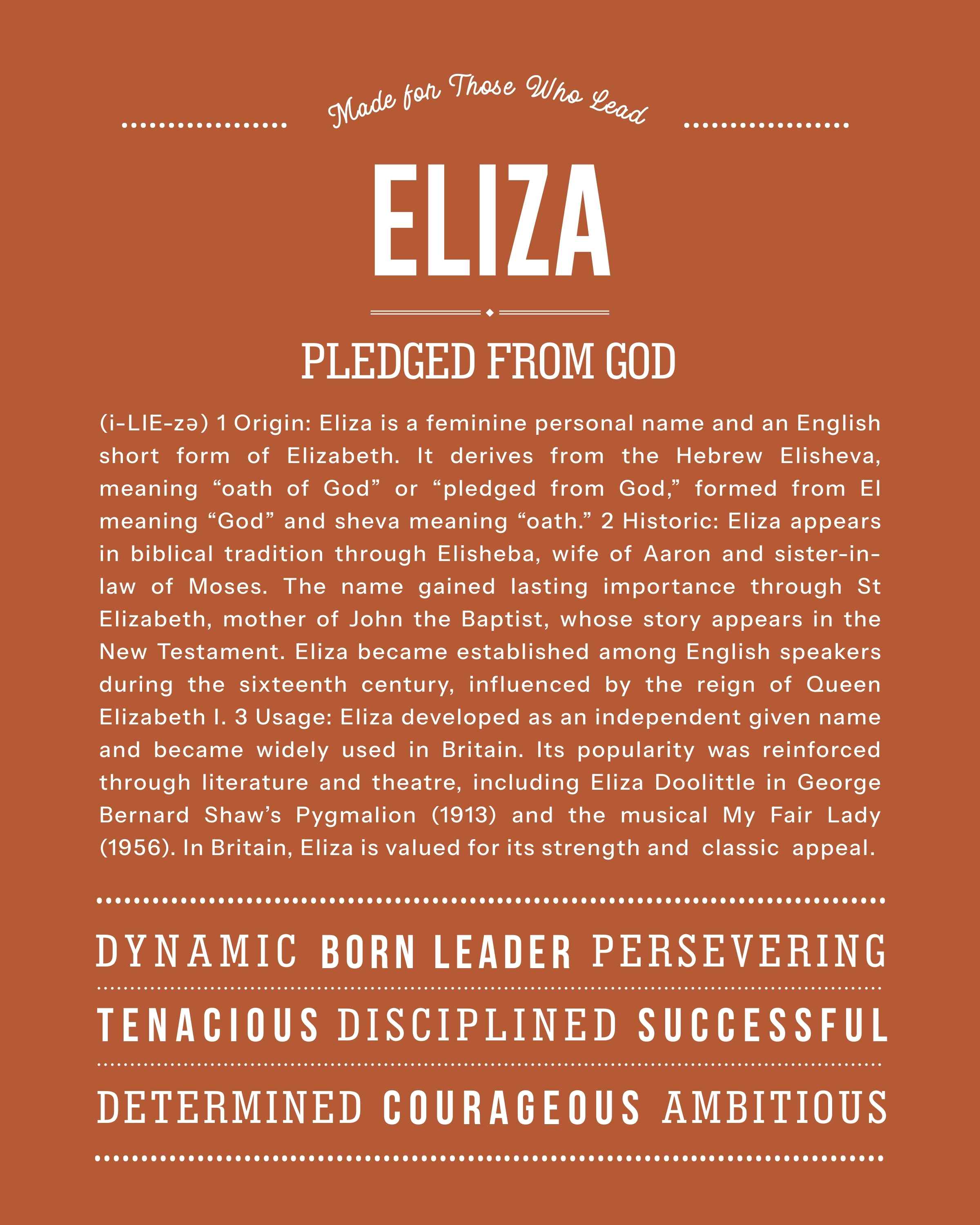 Eliza | Personalised Name Meaning Print – Custom Name Art Gift