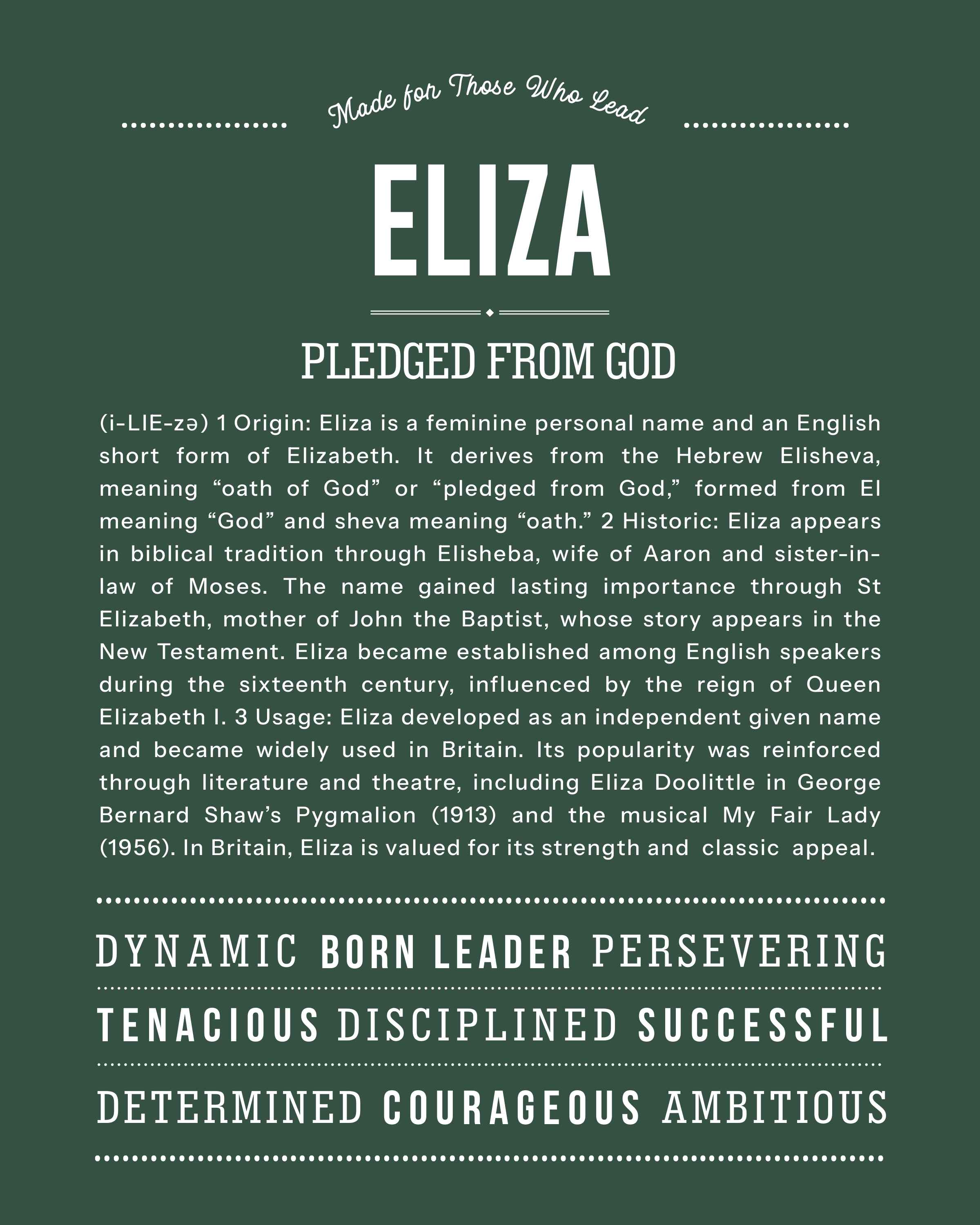 Eliza | Personalised Name Meaning Print – Custom Name Art Gift