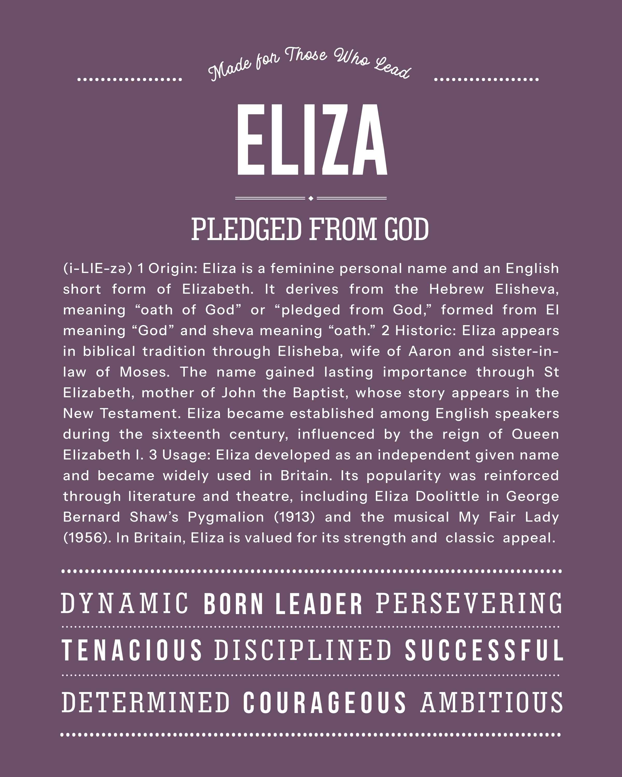 Eliza | Personalised Name Meaning Print – Custom Name Art Gift