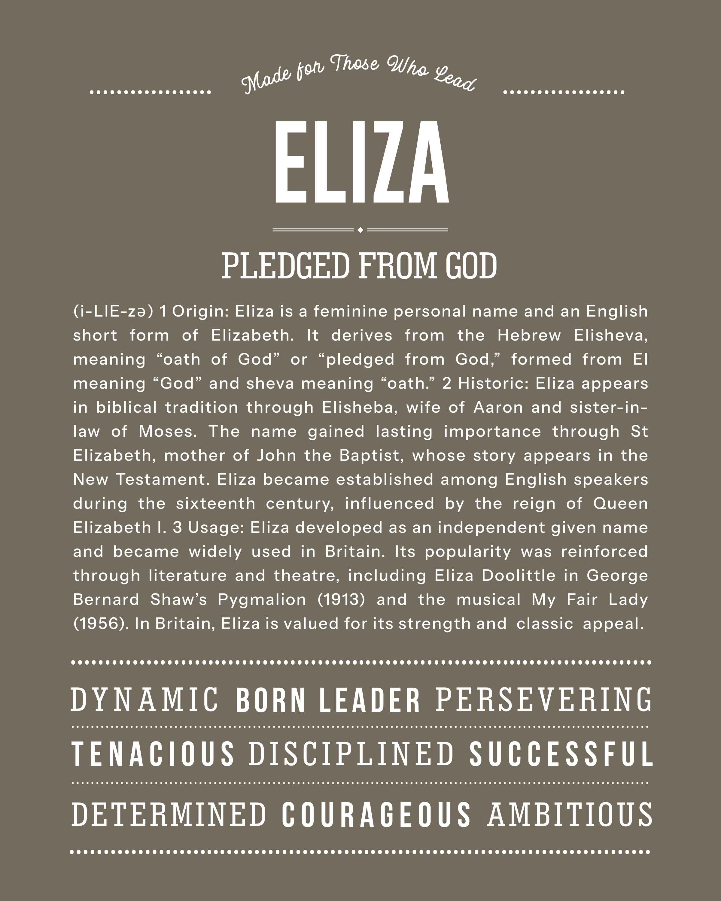 Eliza | Personalised Name Meaning Print – Custom Name Art Gift