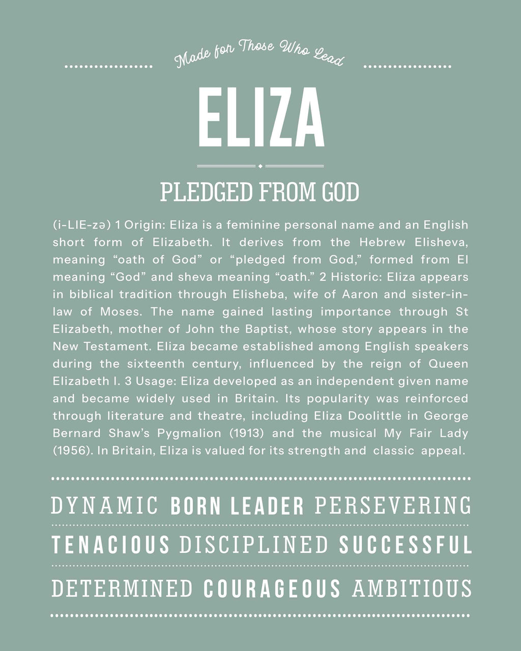 Eliza | Personalised Name Meaning Print – Custom Name Art Gift