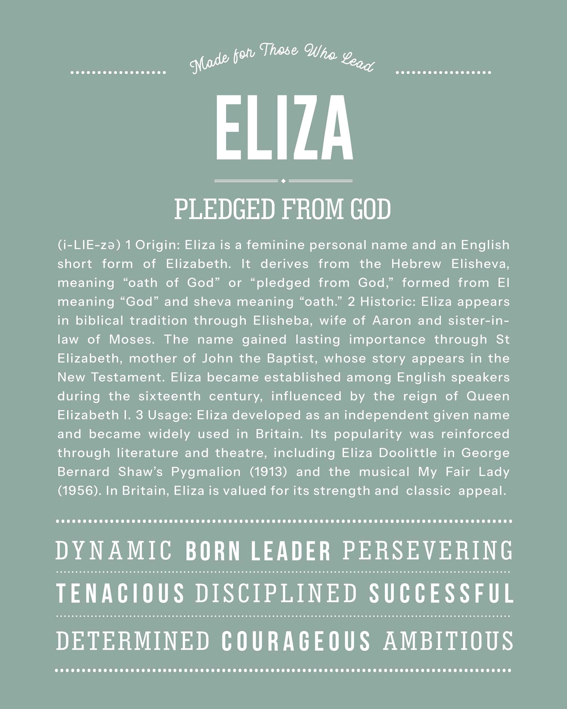 Eliza | Personalised Name Meaning Print – Custom Name Art Gift