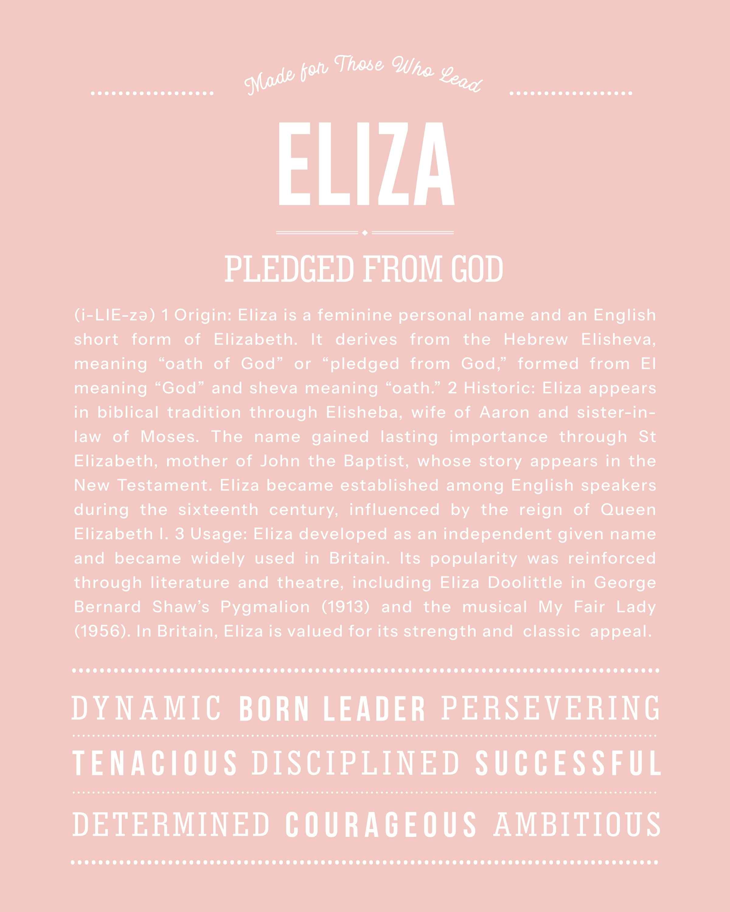 Eliza | Personalised Name Meaning Print – Custom Name Art Gift