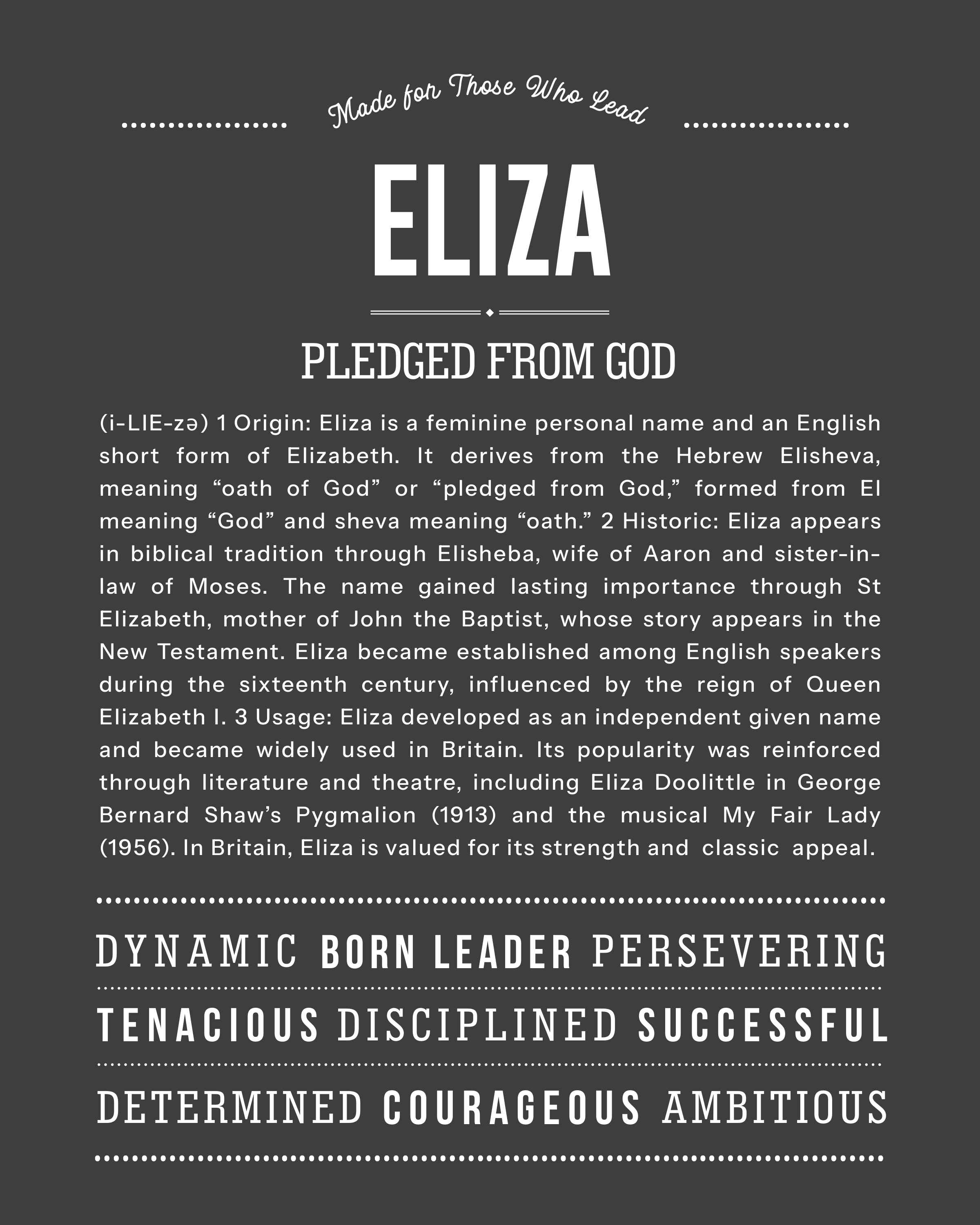 Eliza | Personalised Name Meaning Print – Custom Name Art Gift