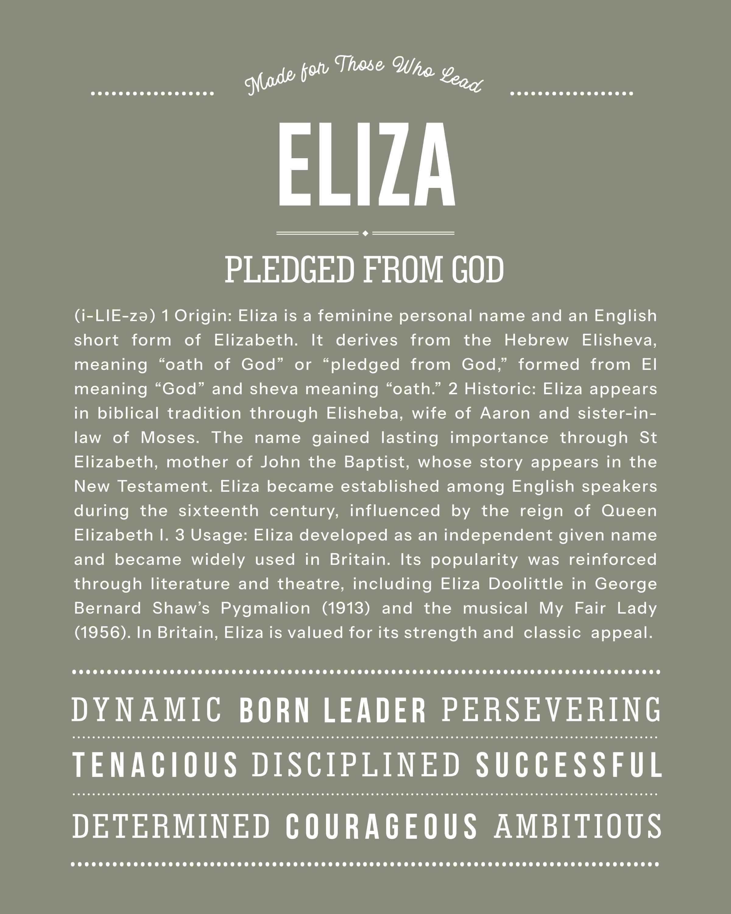 Eliza | Personalised Name Meaning Print – Custom Name Art Gift