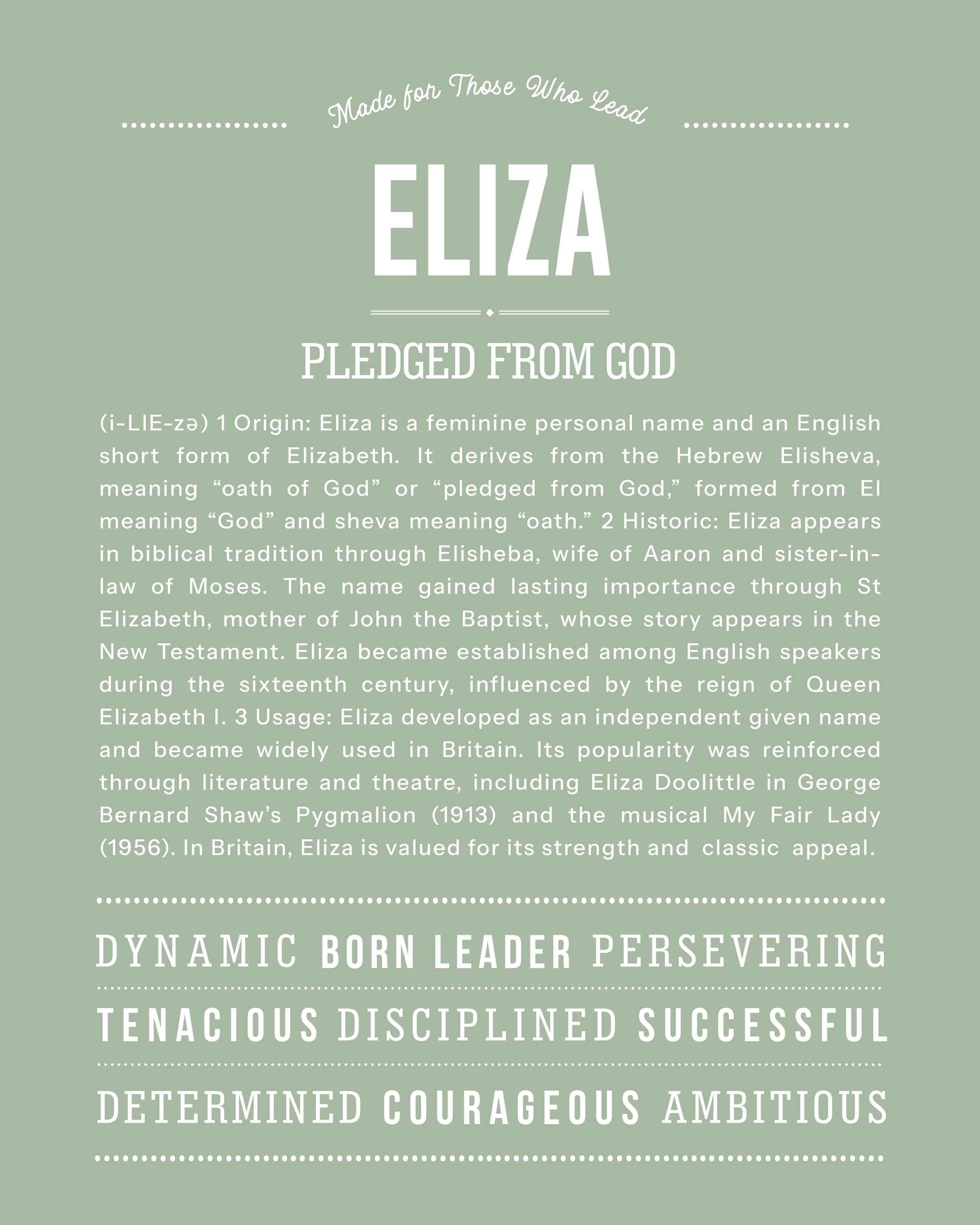 Eliza | Personalised Name Meaning Print – Custom Name Art Gift