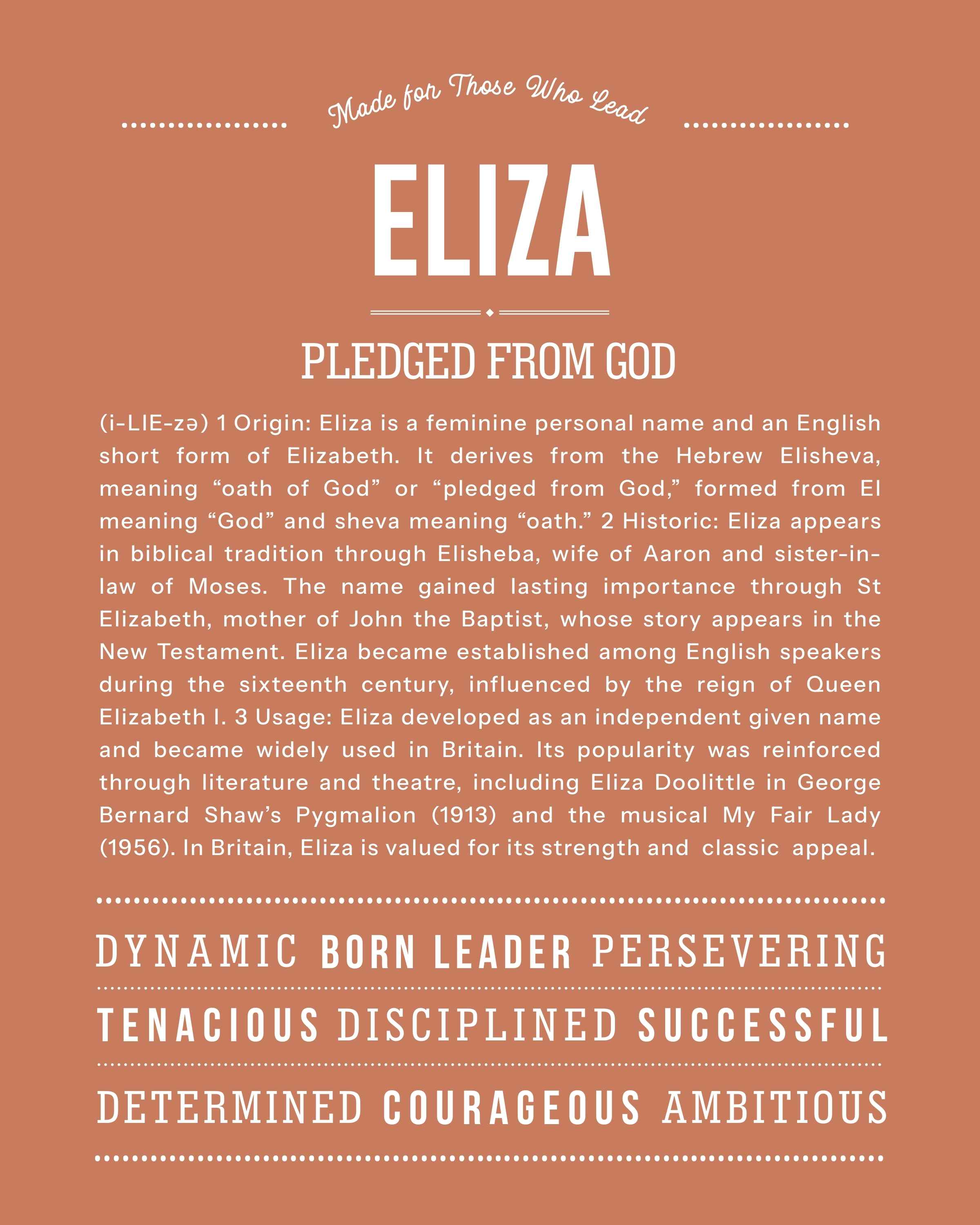 Eliza | Personalised Name Meaning Print – Custom Name Art Gift