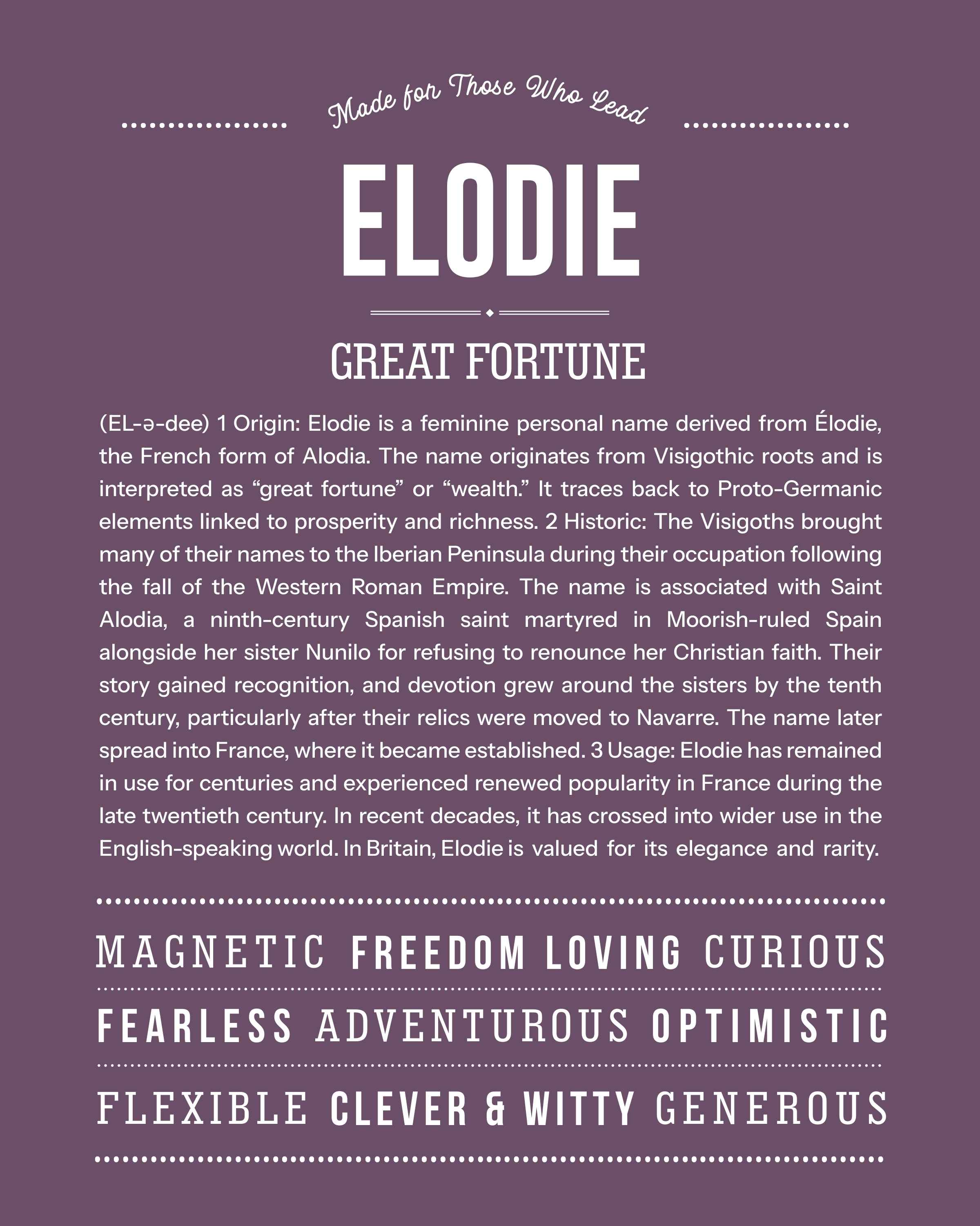 Elodie | Personalised Name Meaning Print – Custom Name Art Gift