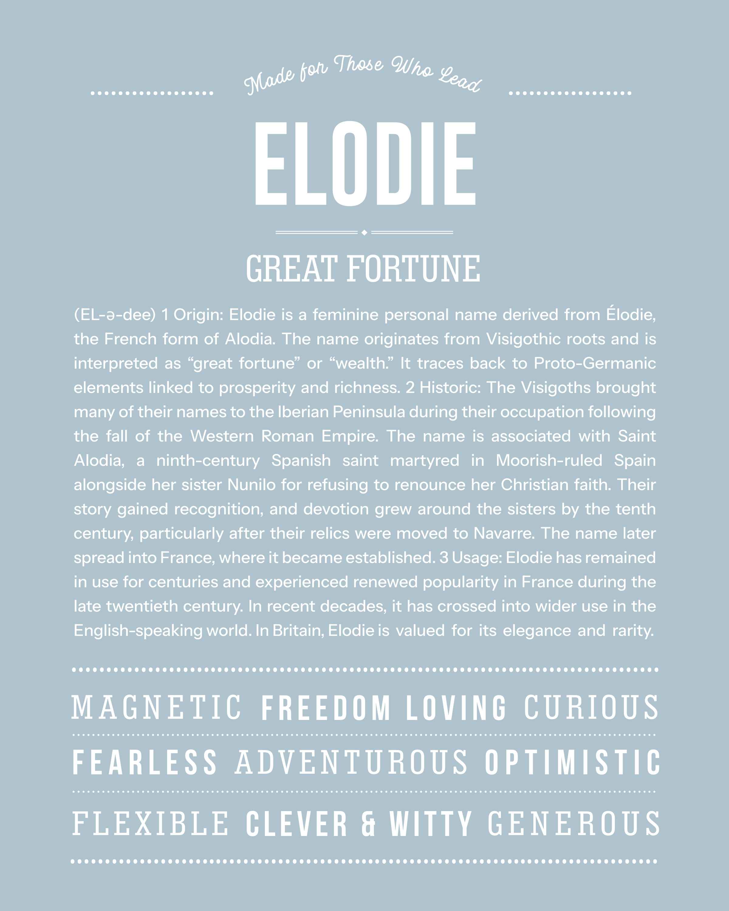 Elodie | Personalised Name Meaning Print – Custom Name Art Gift