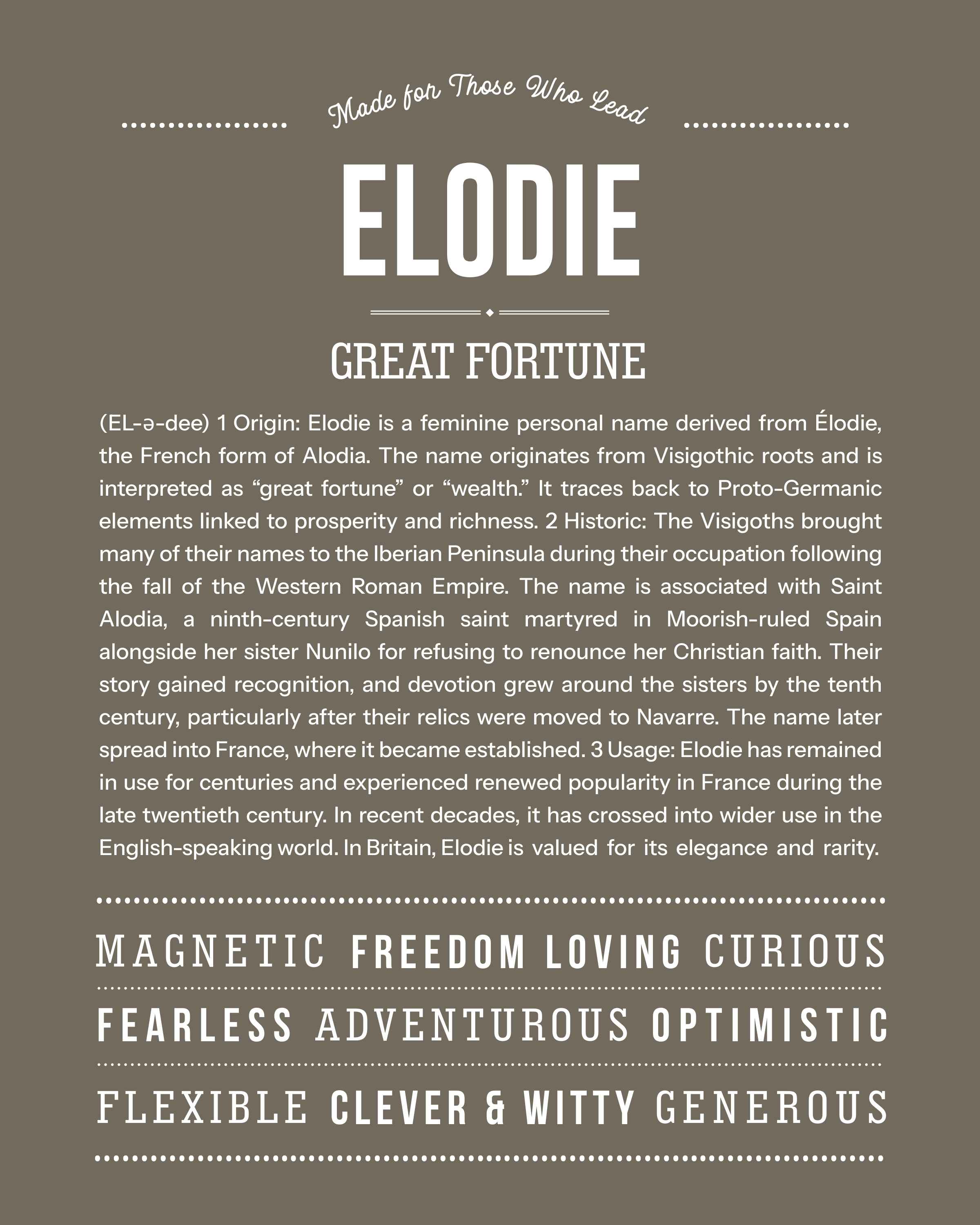 Elodie | Personalised Name Meaning Print – Custom Name Art Gift