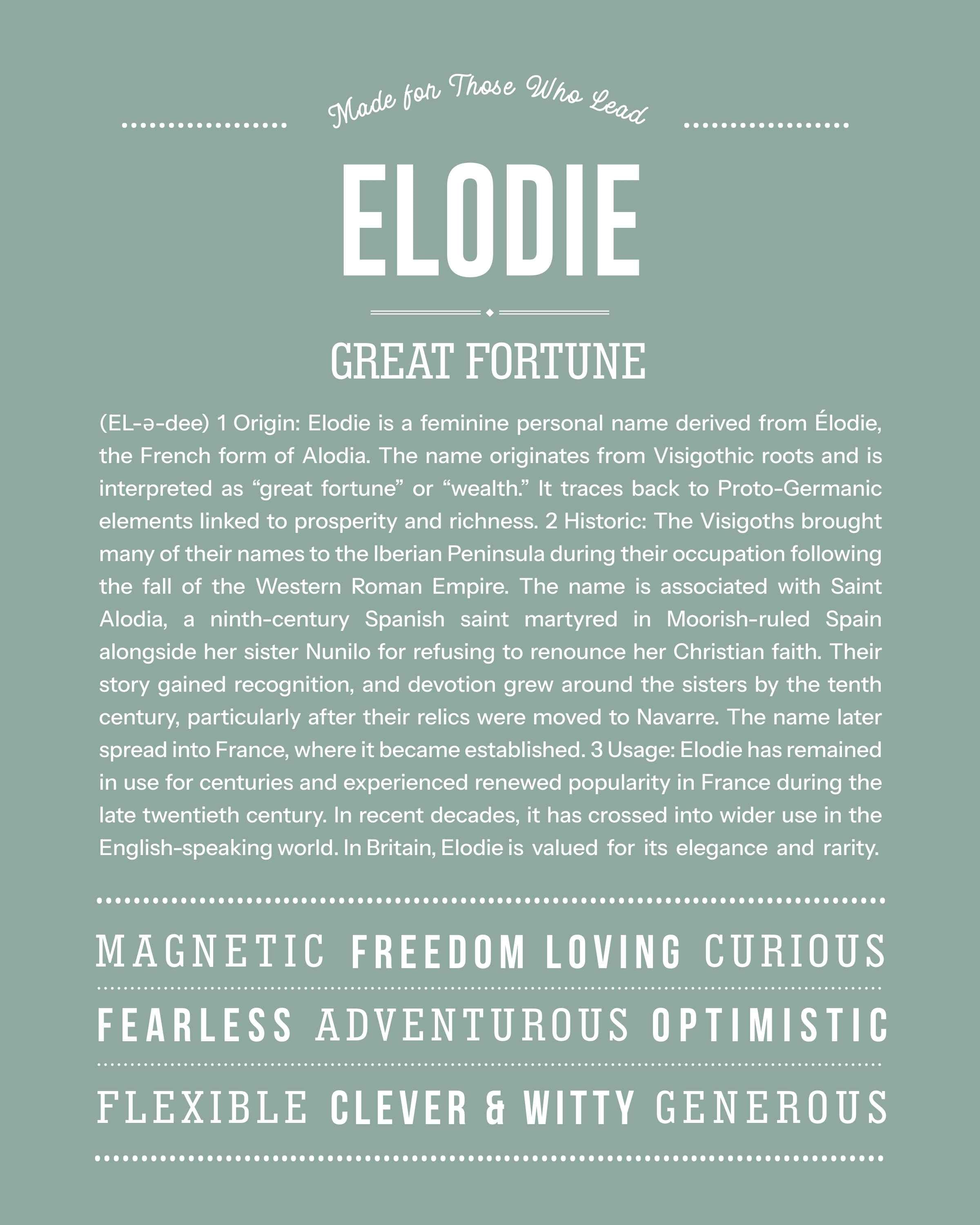 Elodie | Personalised Name Meaning Print – Custom Name Art Gift