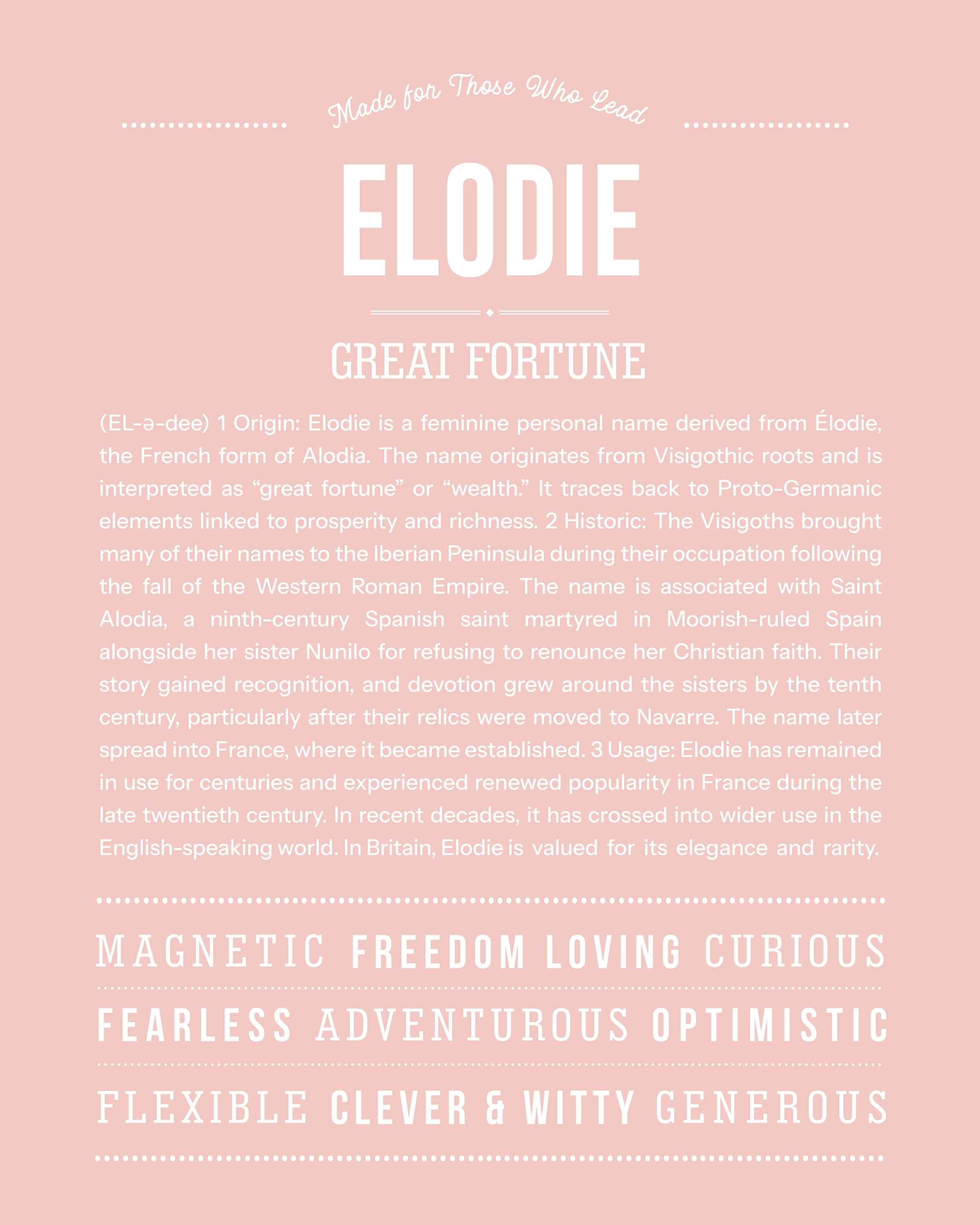 Elodie | Personalised Name Meaning Print – Custom Name Art Gift
