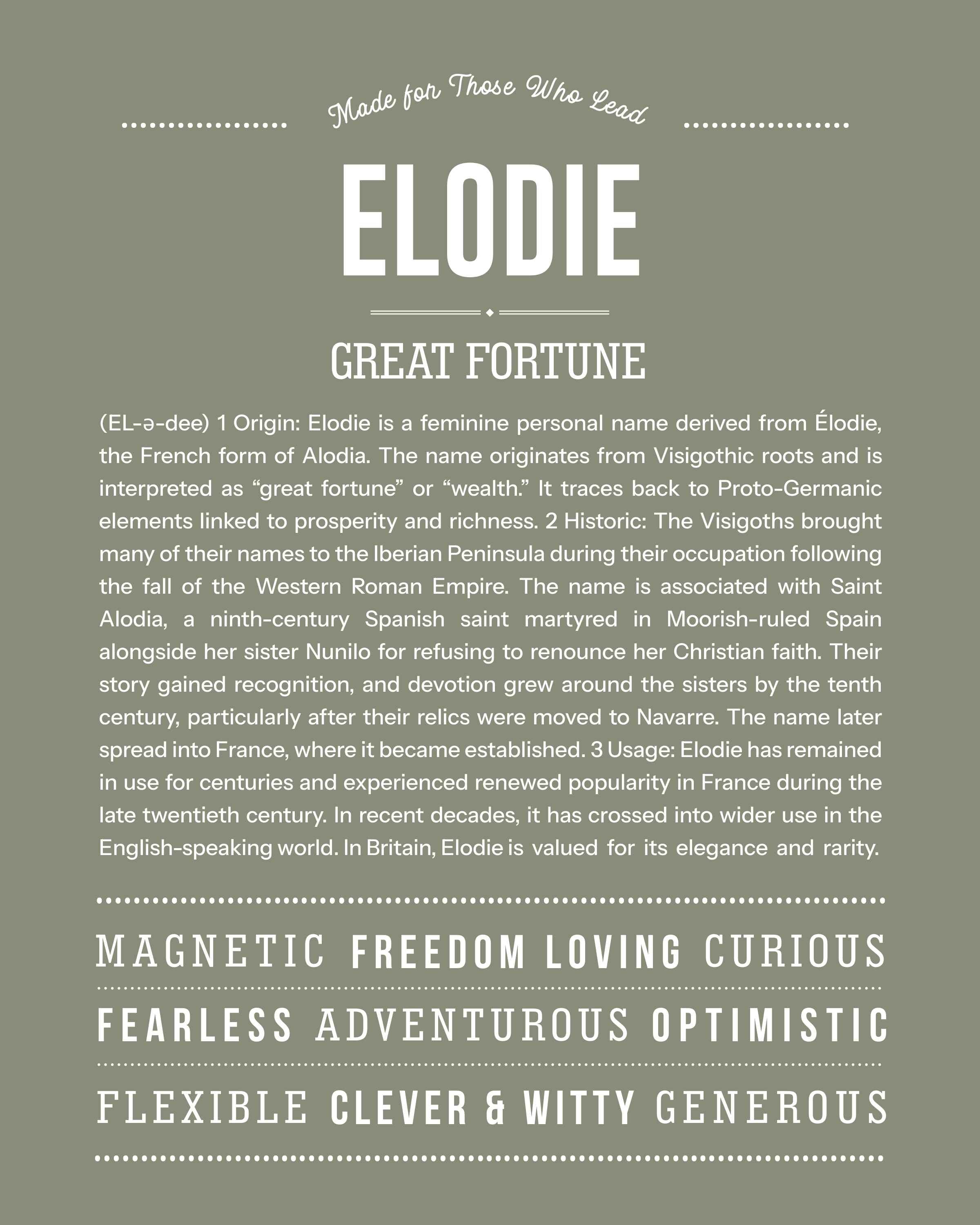 Elodie | Personalised Name Meaning Print – Custom Name Art Gift