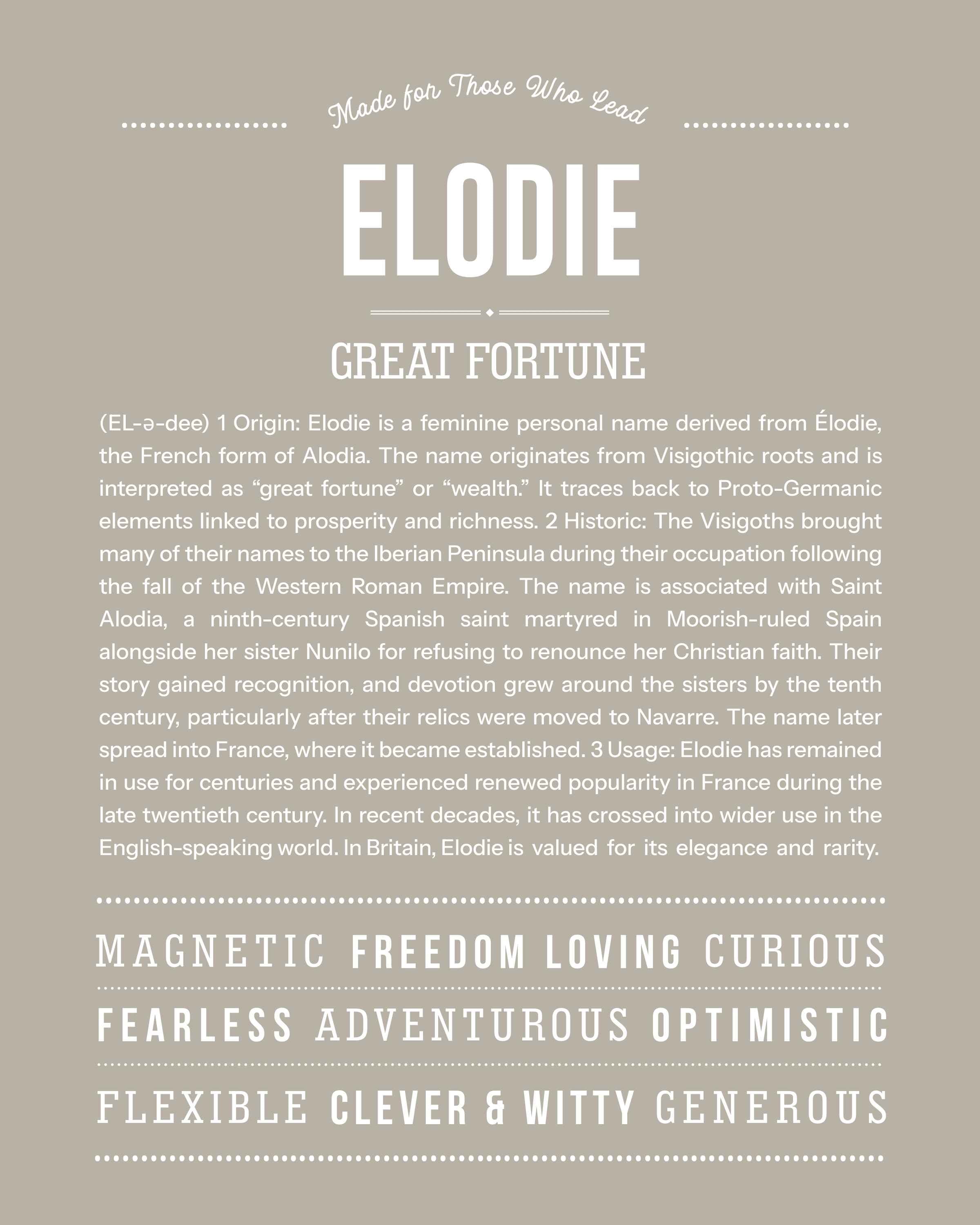 Elodie | Personalised Name Meaning Print – Custom Name Art Gift