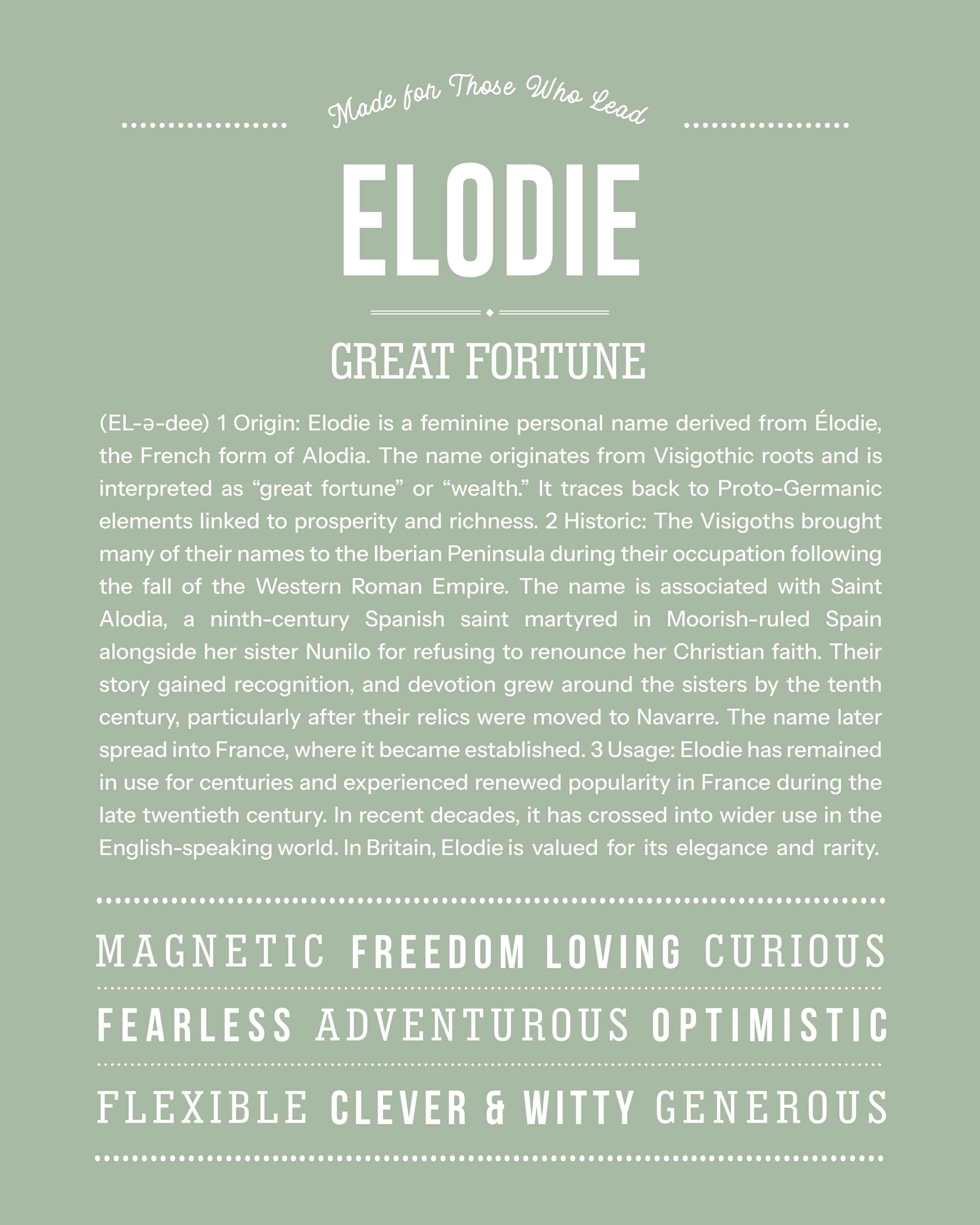 Elodie | Personalised Name Meaning Print – Custom Name Art Gift