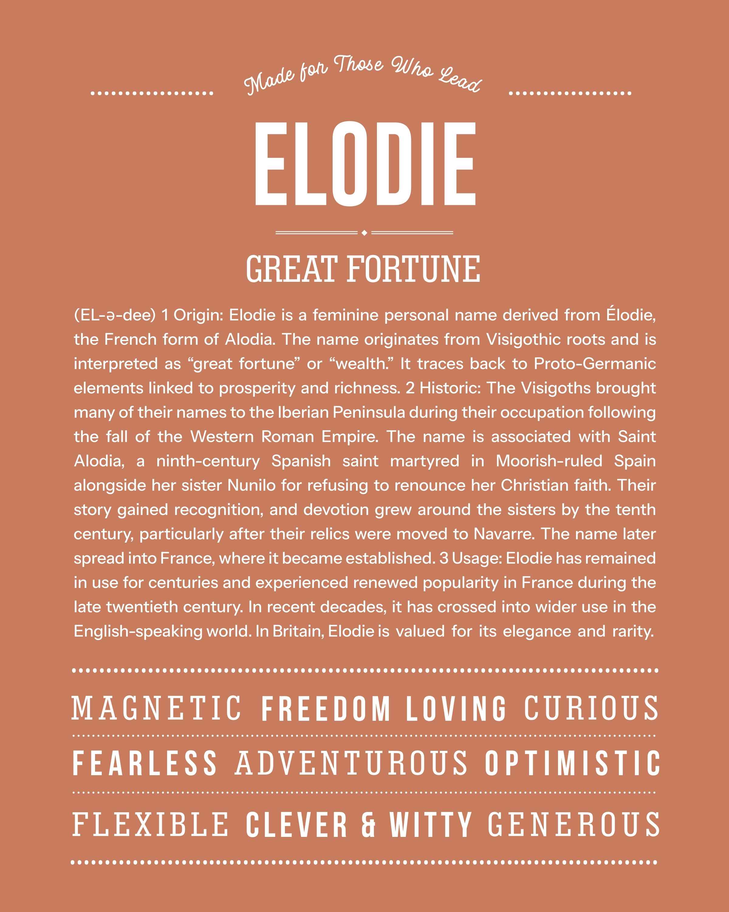 Elodie | Personalised Name Meaning Print – Custom Name Art Gift