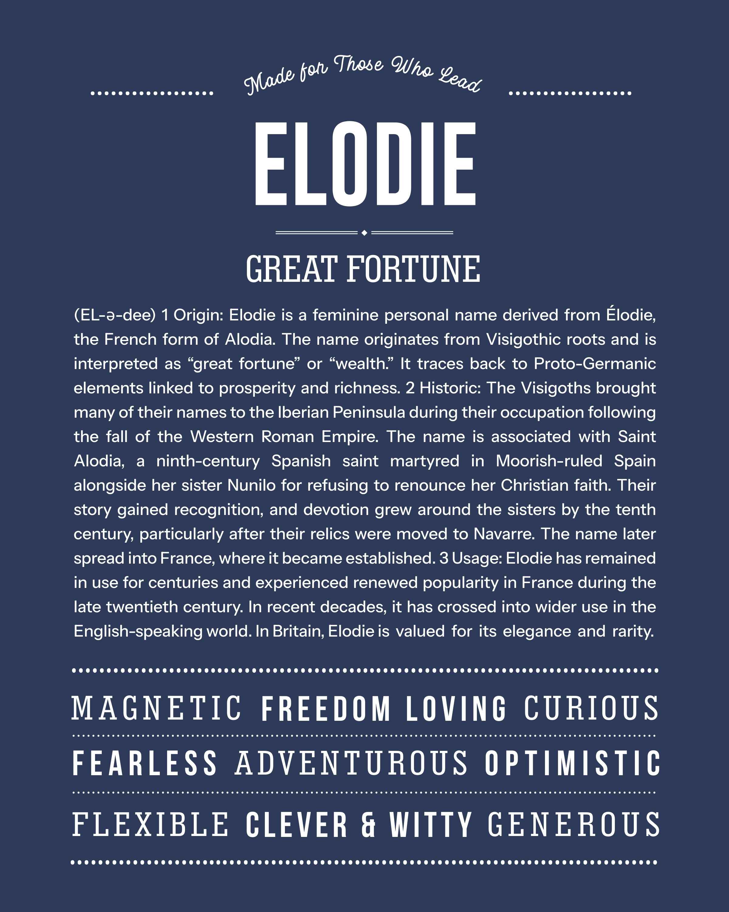 Elodie | Personalised Name Meaning Print – Custom Name Art Gift