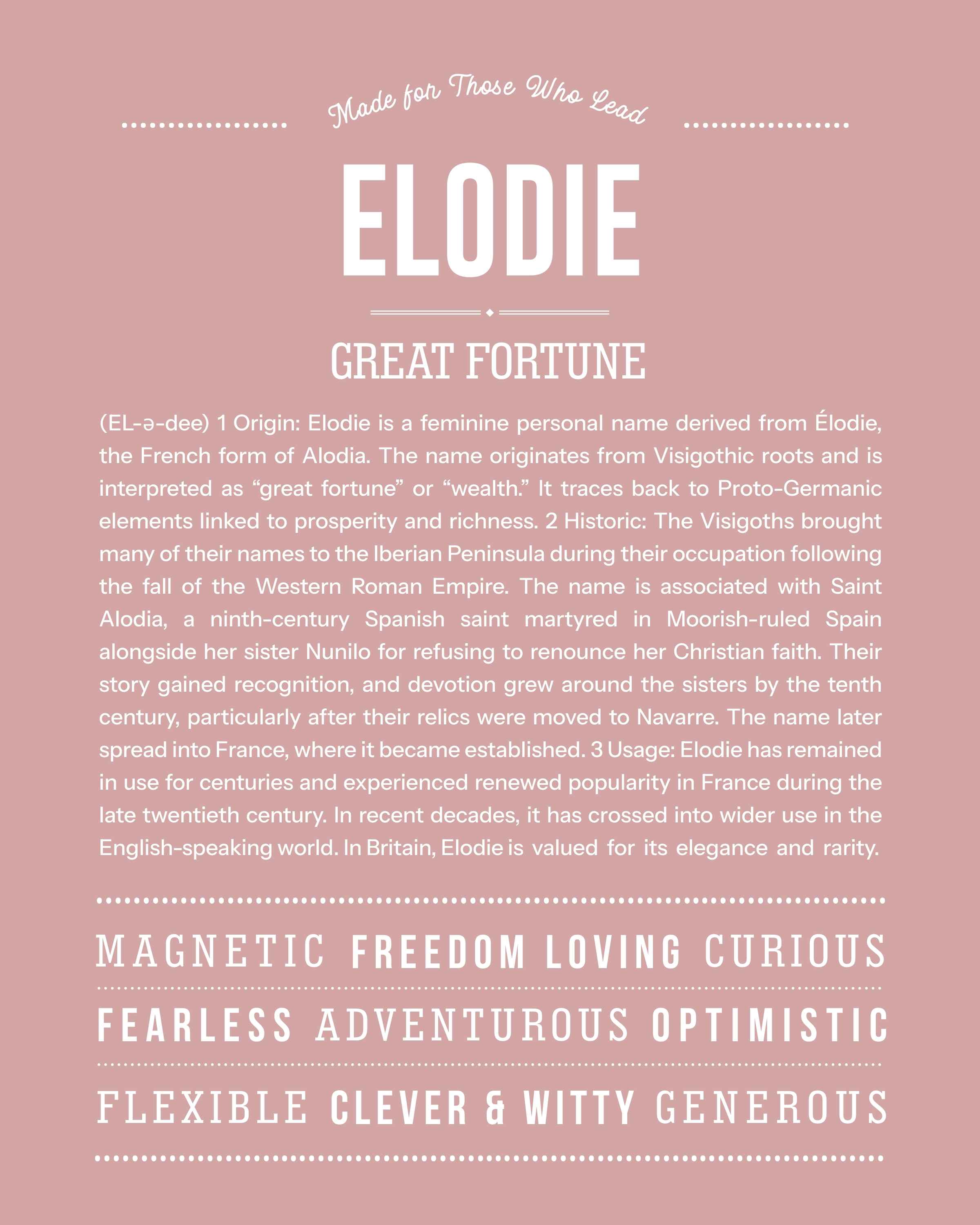 Elodie | Personalised Name Meaning Print – Custom Name Art Gift