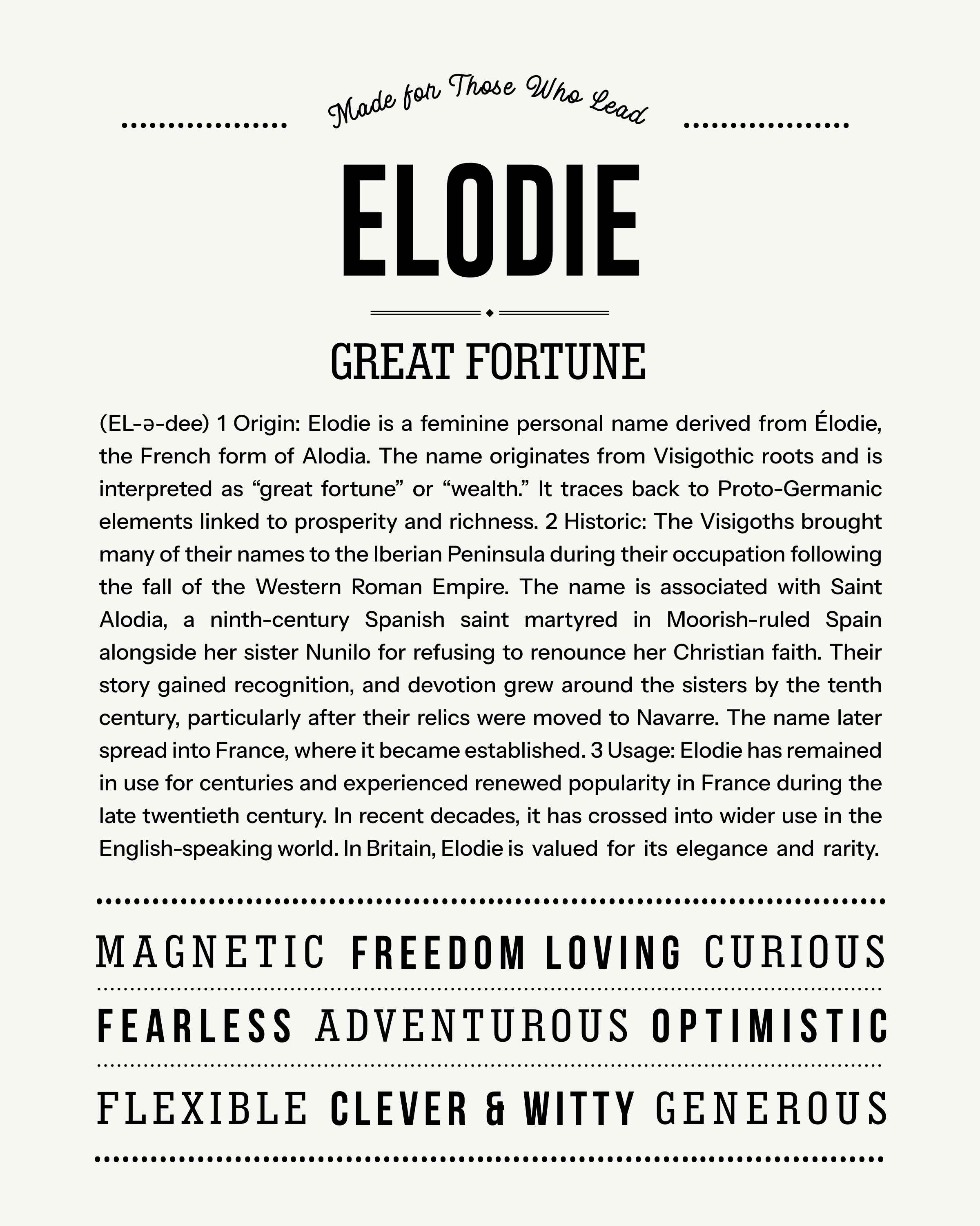 Elodie | Personalised Name Meaning Print – Custom Name Art Gift