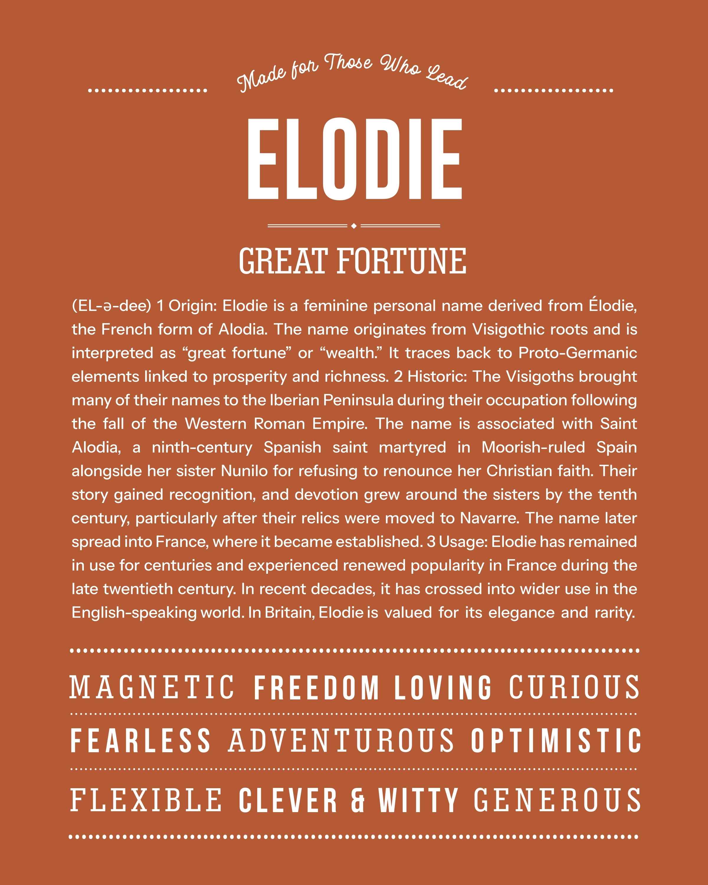 Elodie | Personalised Name Meaning Print – Custom Name Art Gift