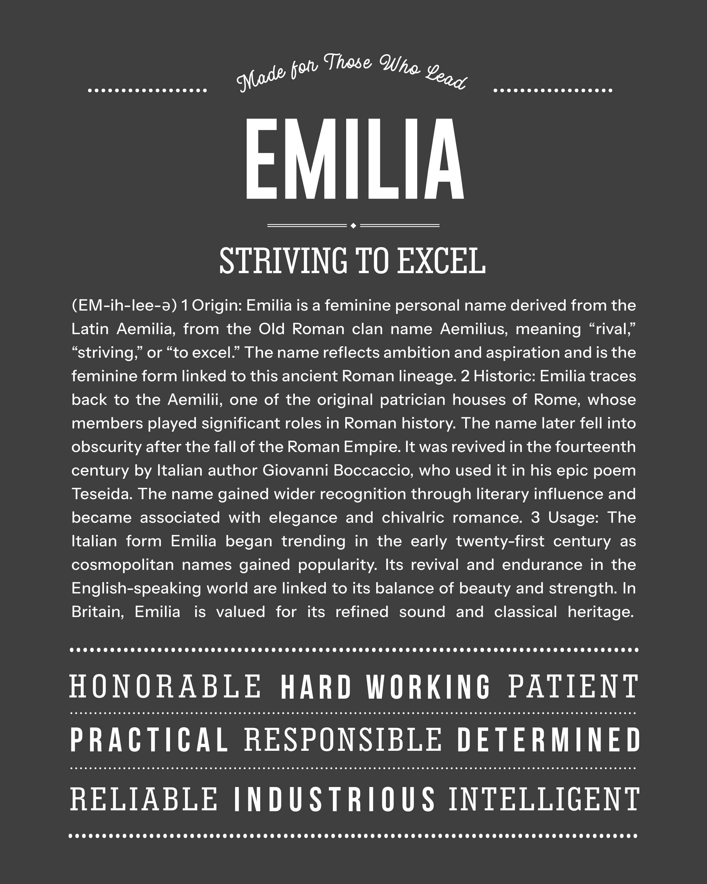 Emilia | Personalised Name Meaning Print – Custom Name Art Gift
