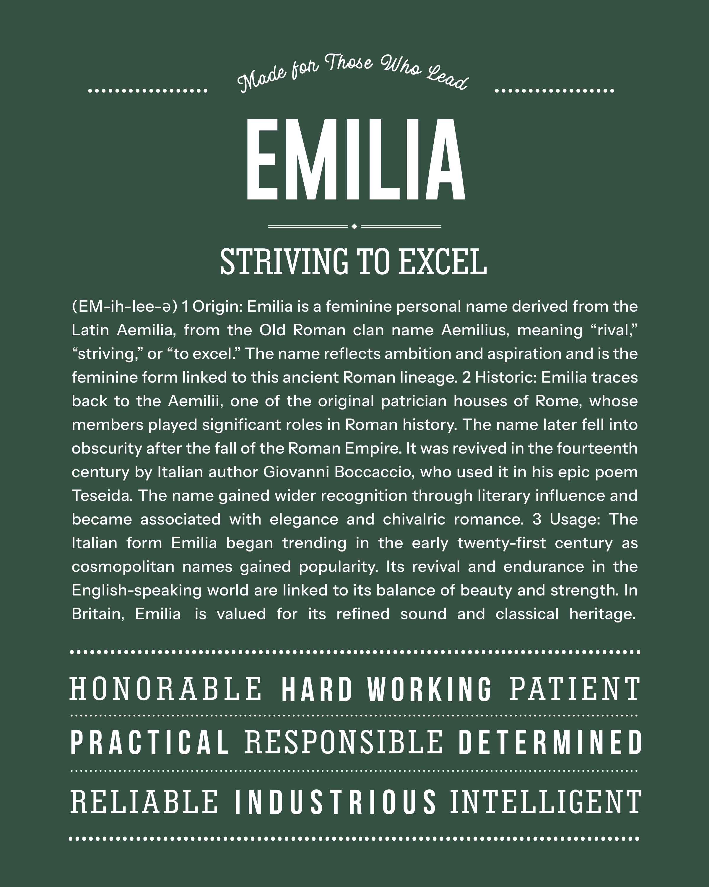 Emilia | Personalised Name Meaning Print – Custom Name Art Gift