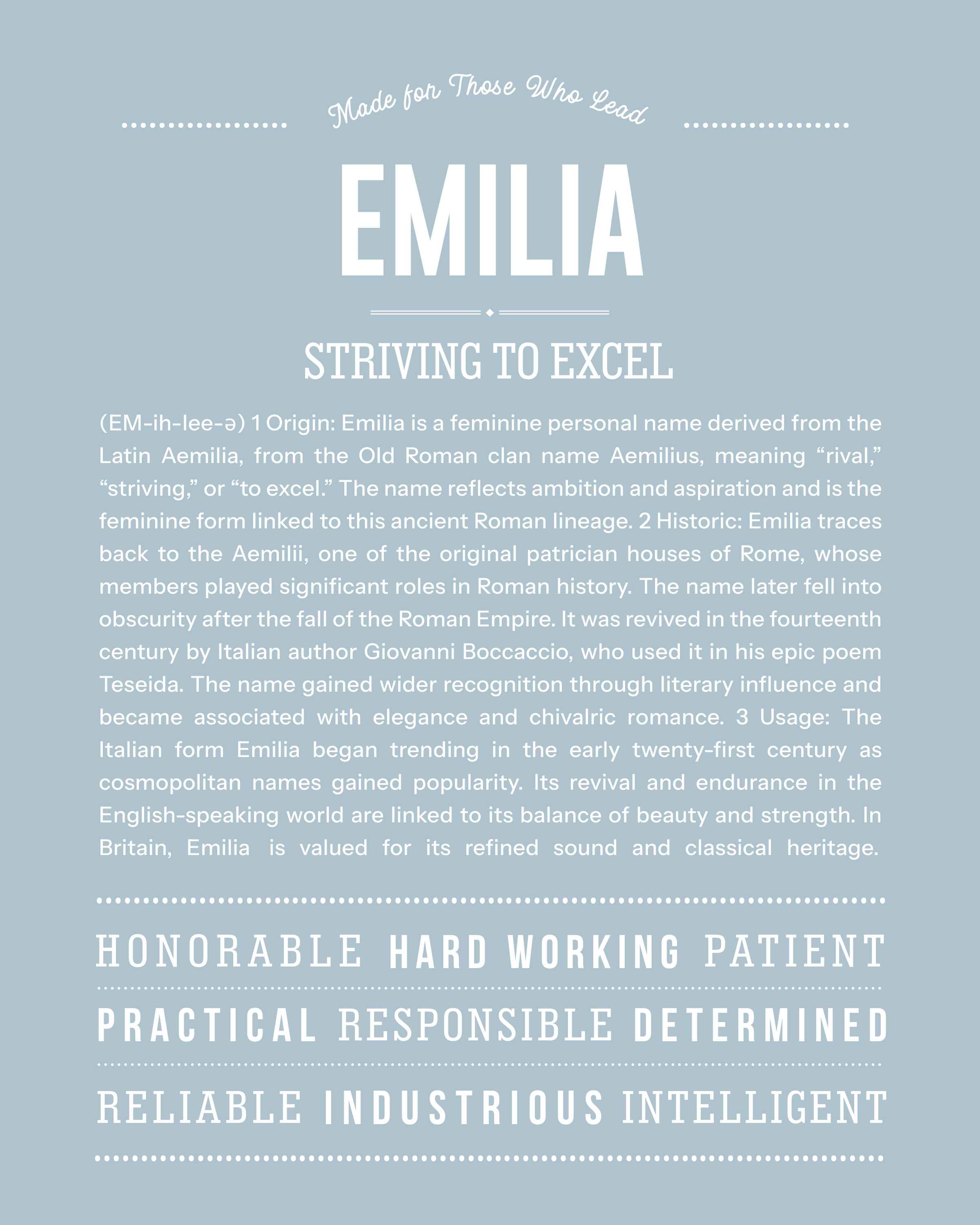 Emilia | Personalised Name Meaning Print – Custom Name Art Gift