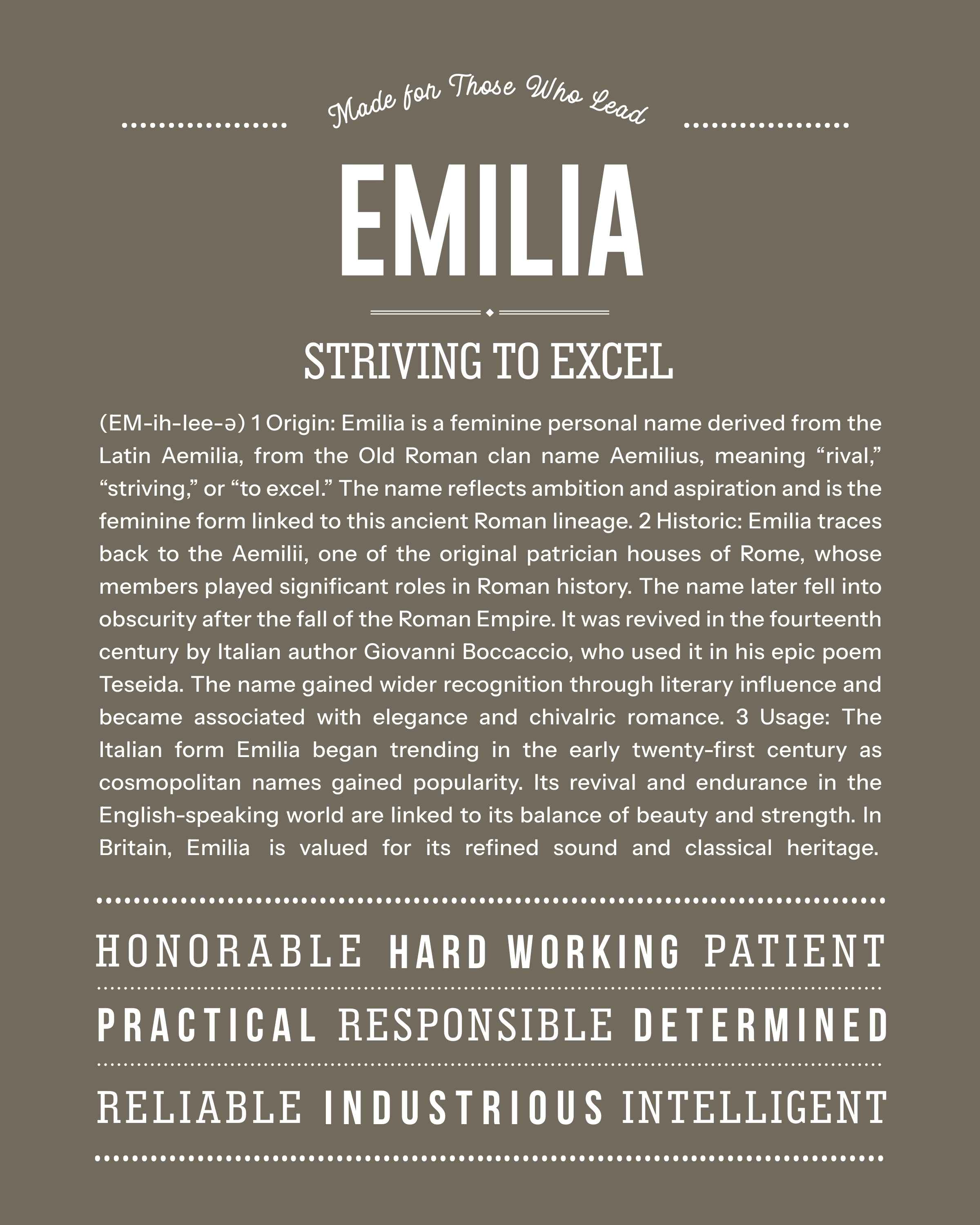 Emilia | Personalised Name Meaning Print – Custom Name Art Gift