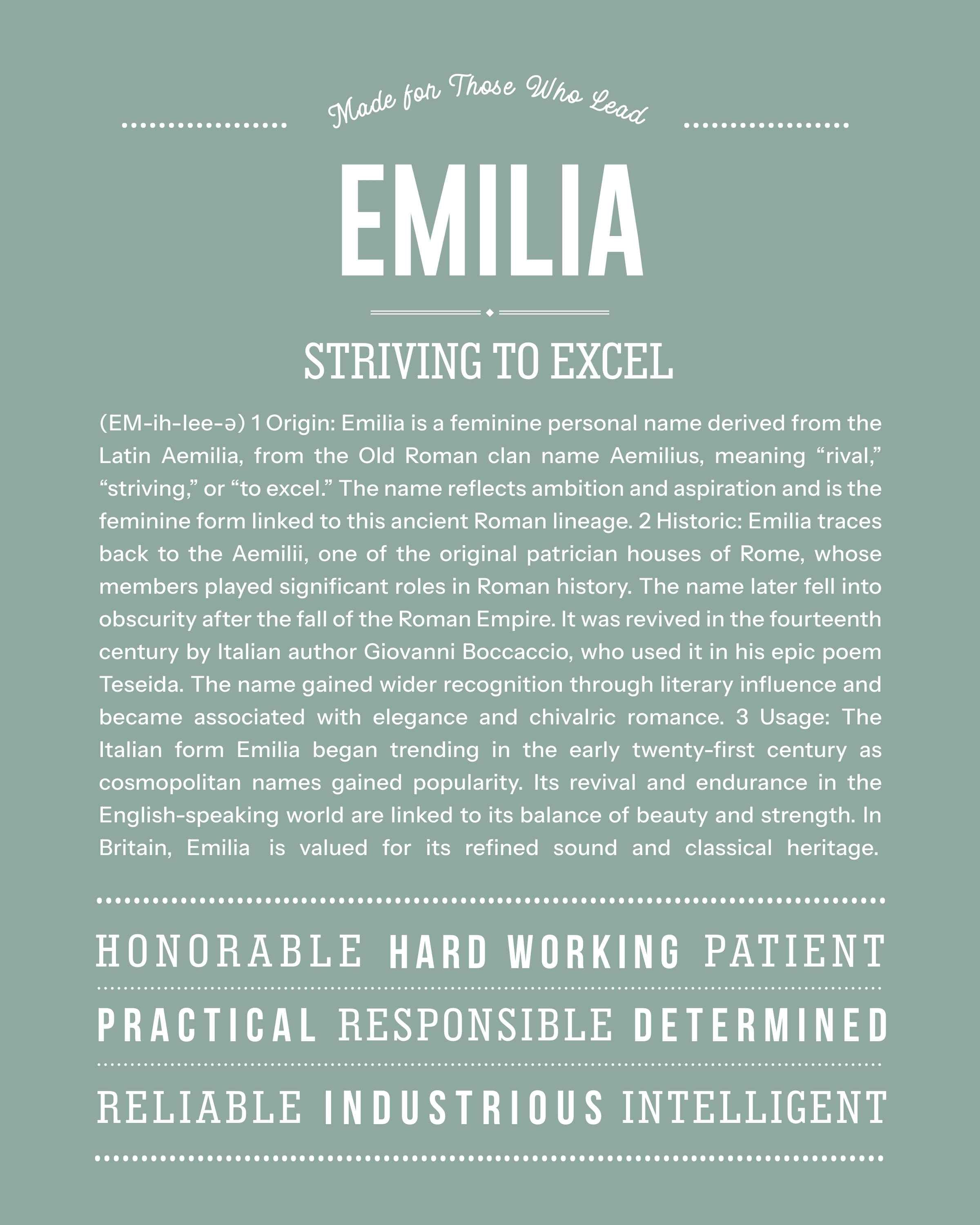 Emilia | Personalised Name Meaning Print – Custom Name Art Gift