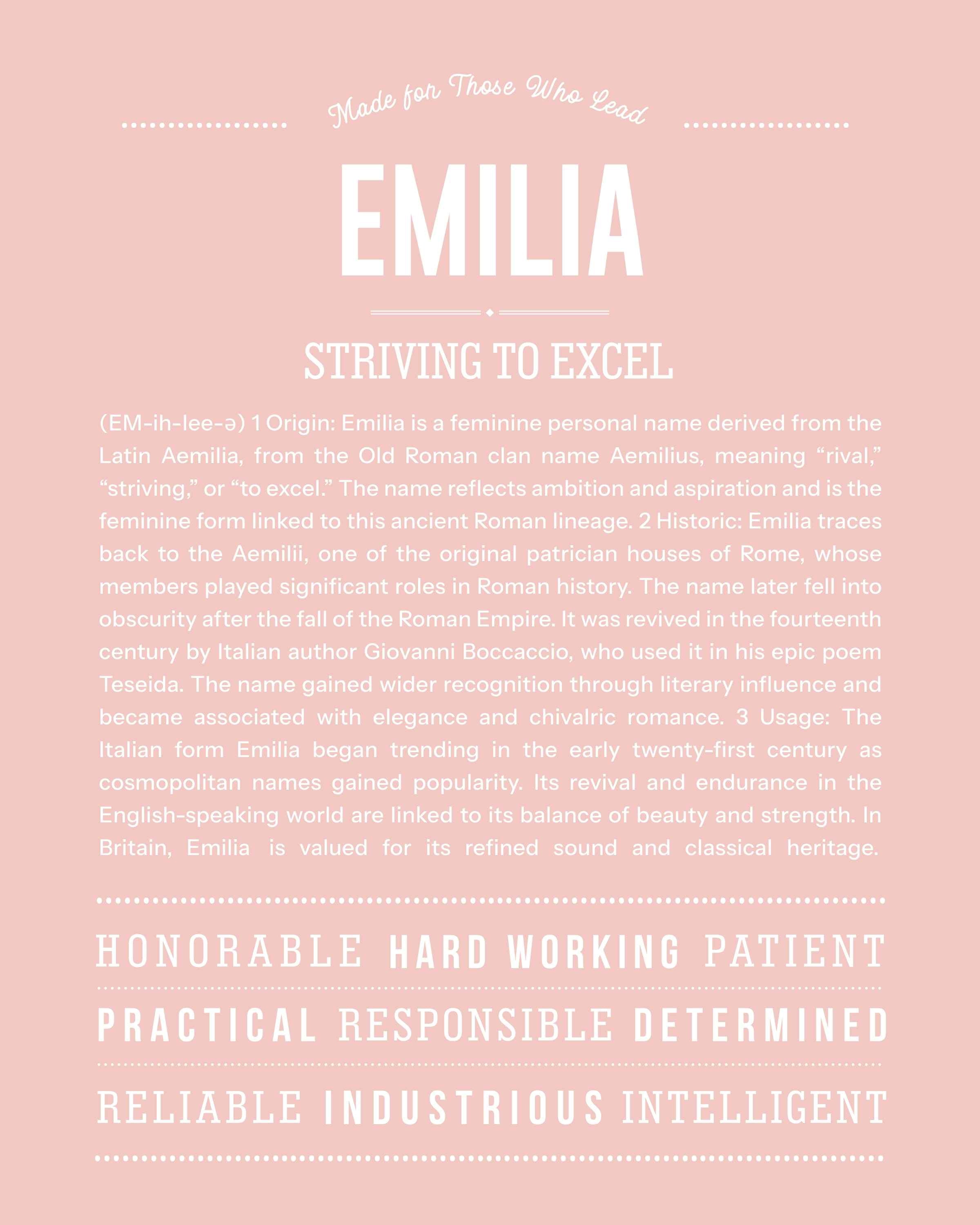 Emilia | Personalised Name Meaning Print – Custom Name Art Gift