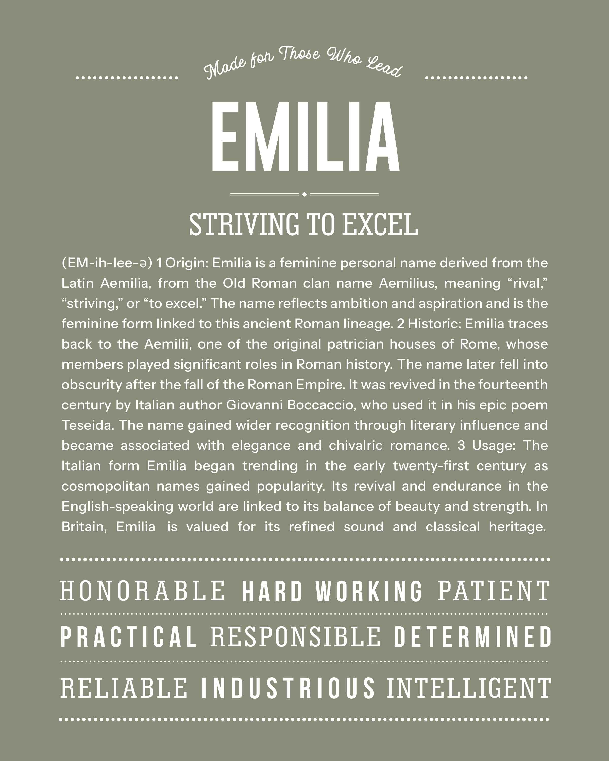 Emilia | Personalised Name Meaning Print – Custom Name Art Gift