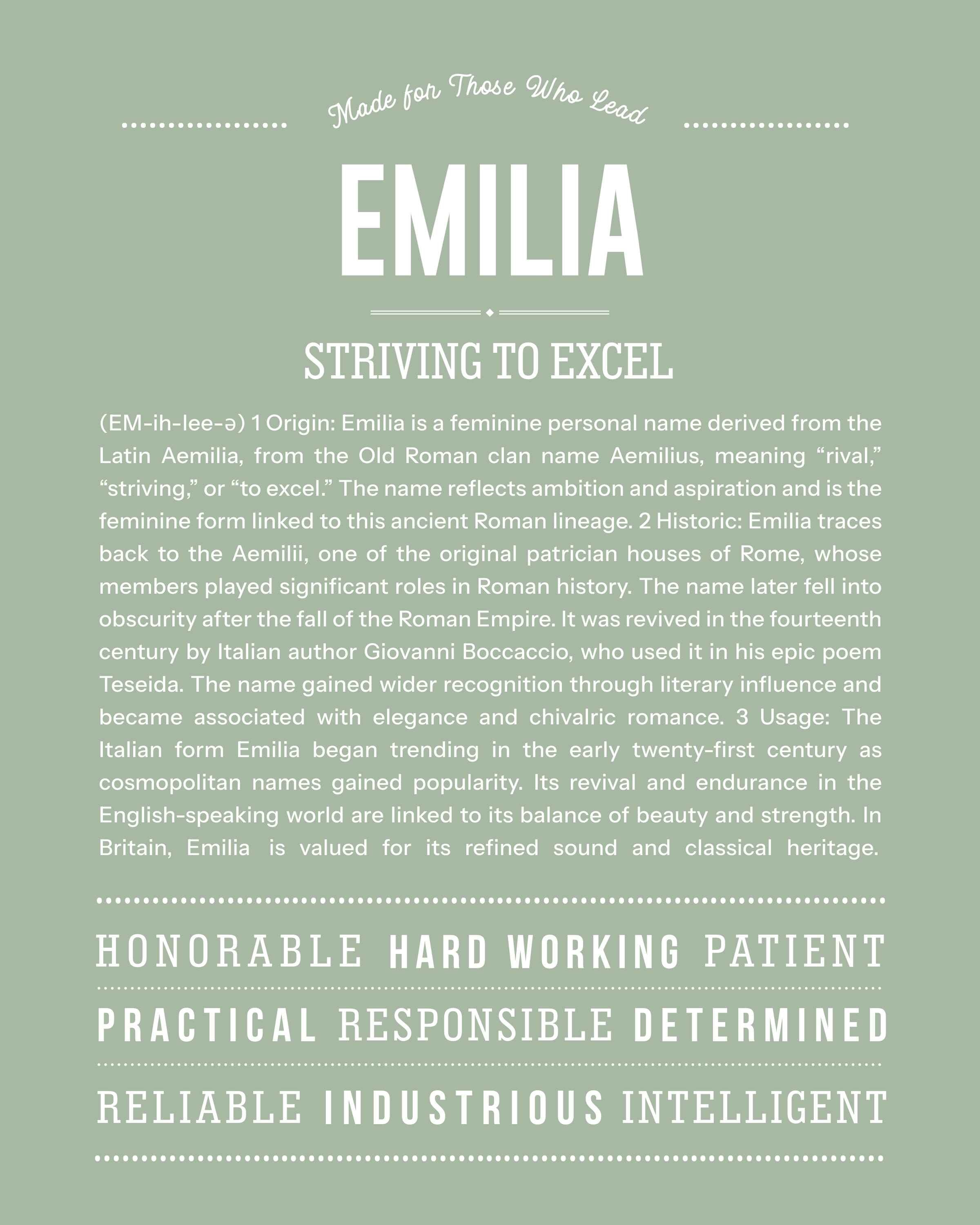Emilia | Personalised Name Meaning Print – Custom Name Art Gift