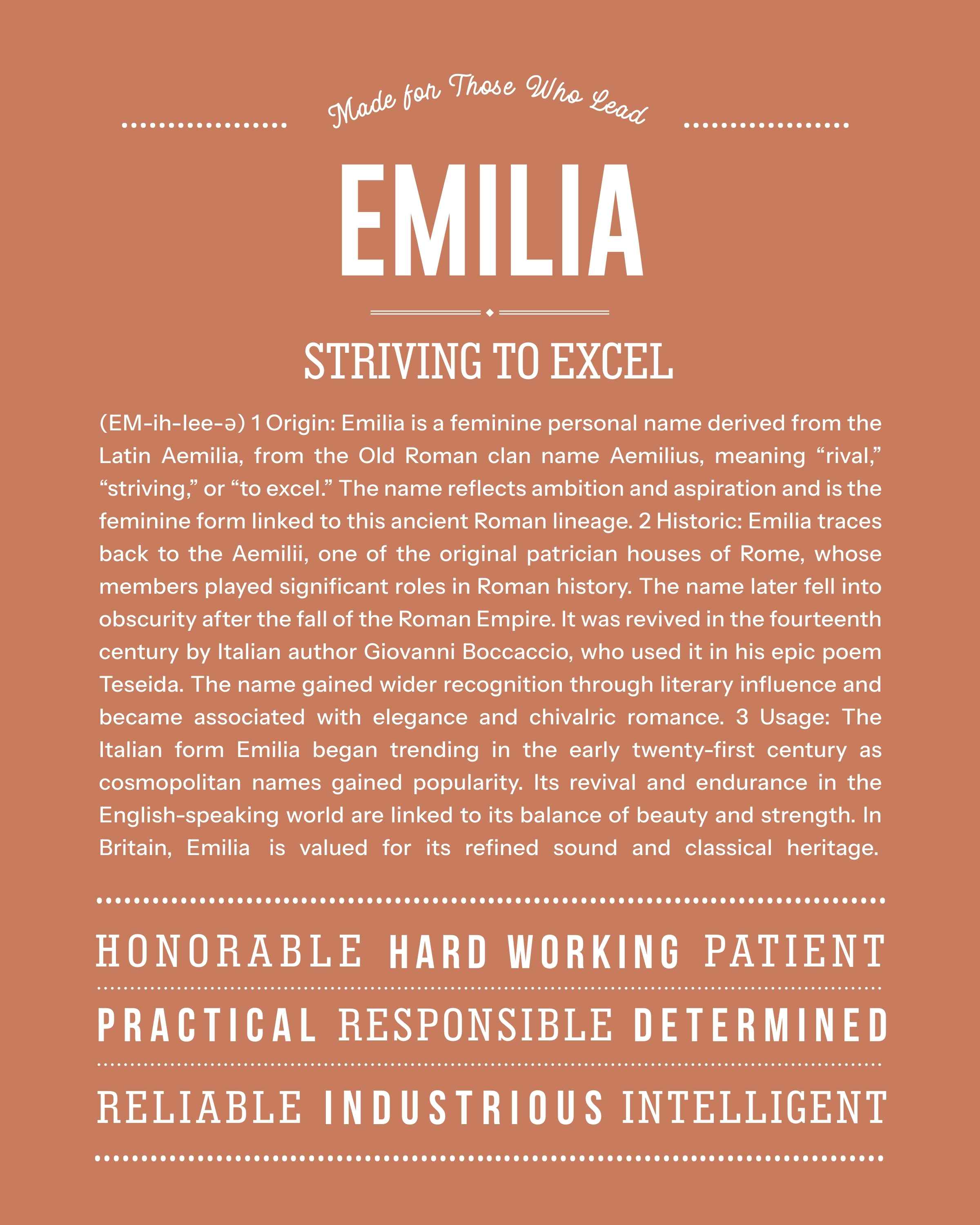 Emilia | Personalised Name Meaning Print – Custom Name Art Gift