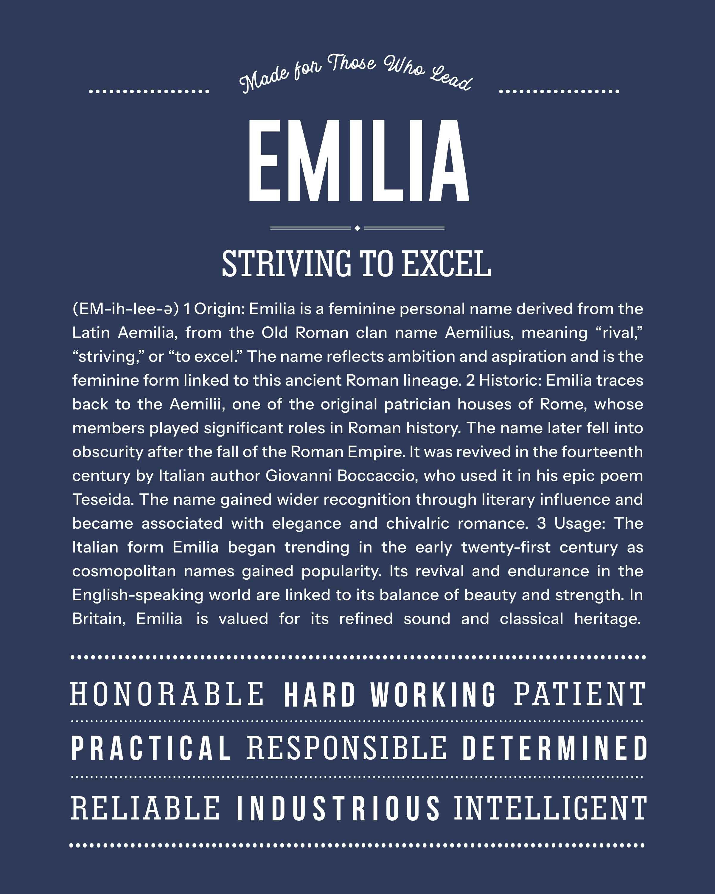 Emilia | Personalised Name Meaning Print – Custom Name Art Gift