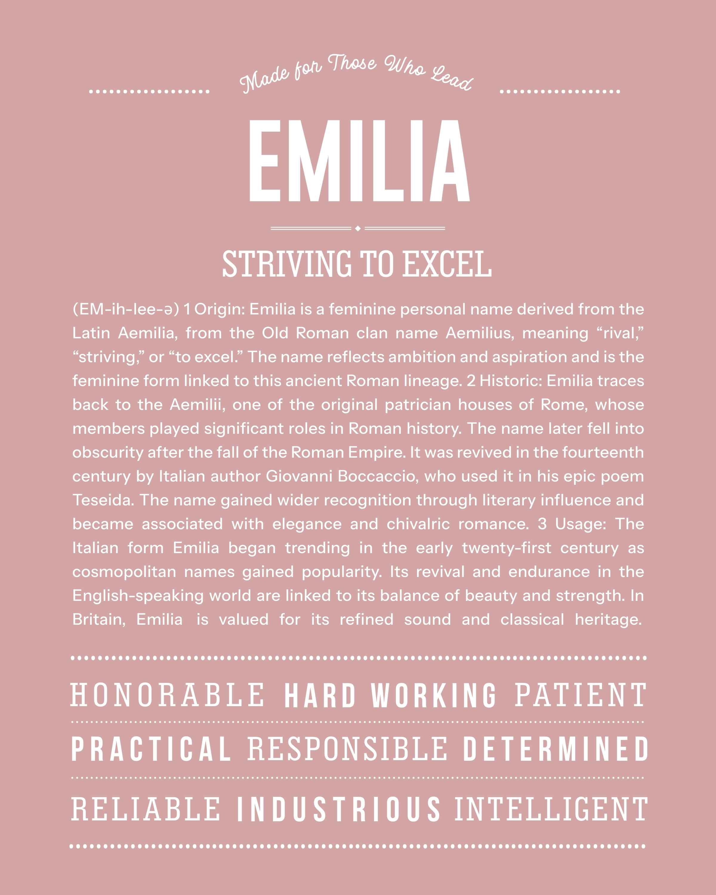 Emilia | Personalised Name Meaning Print – Custom Name Art Gift