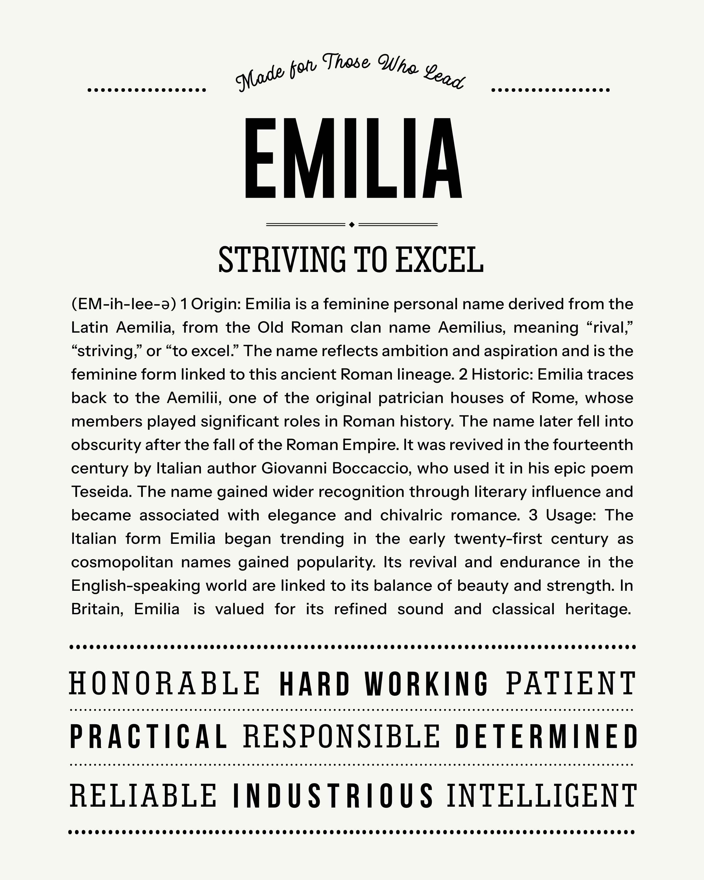 Emilia | Personalised Name Meaning Print – Custom Name Art Gift