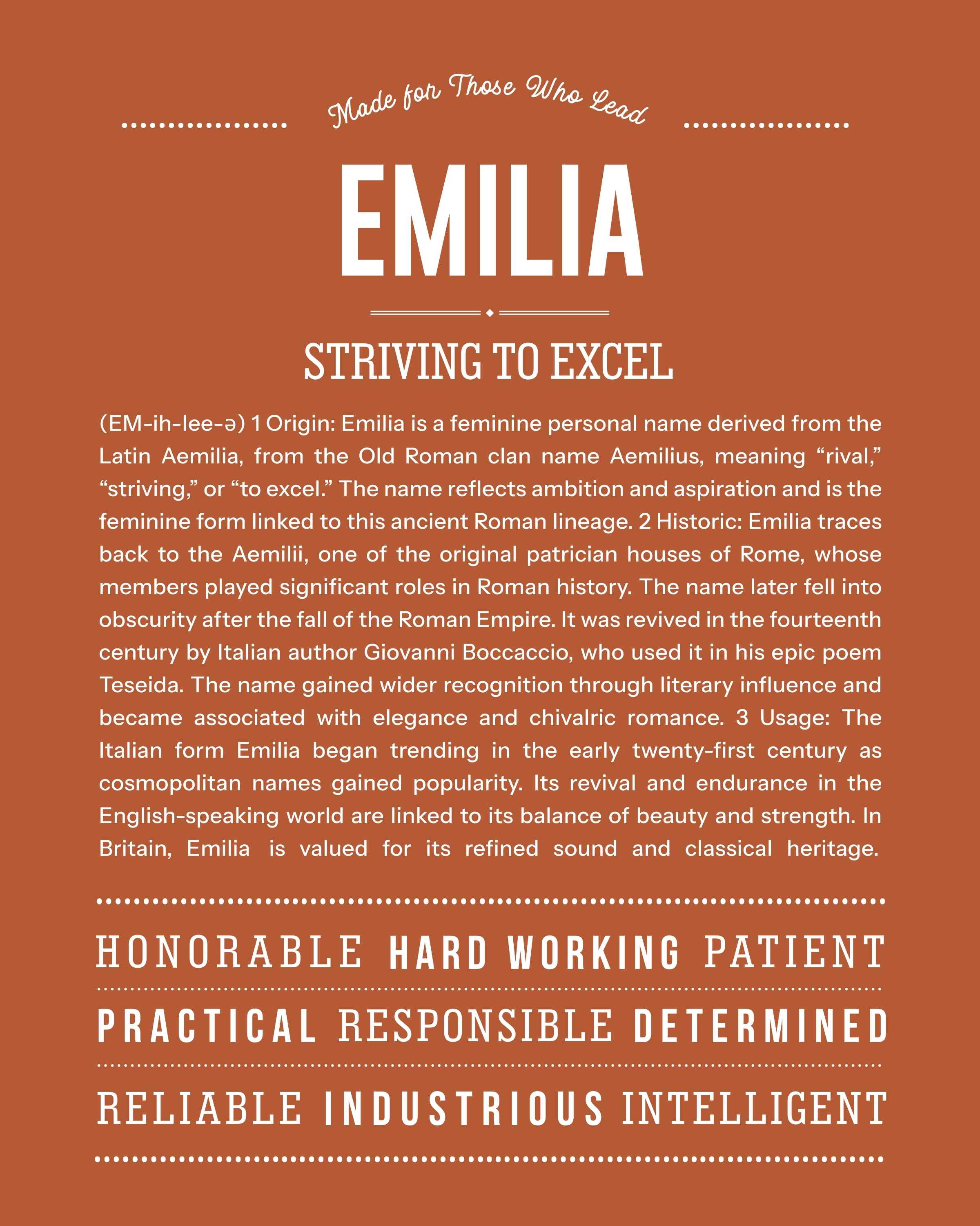 Emilia | Personalised Name Meaning Print – Custom Name Art Gift
