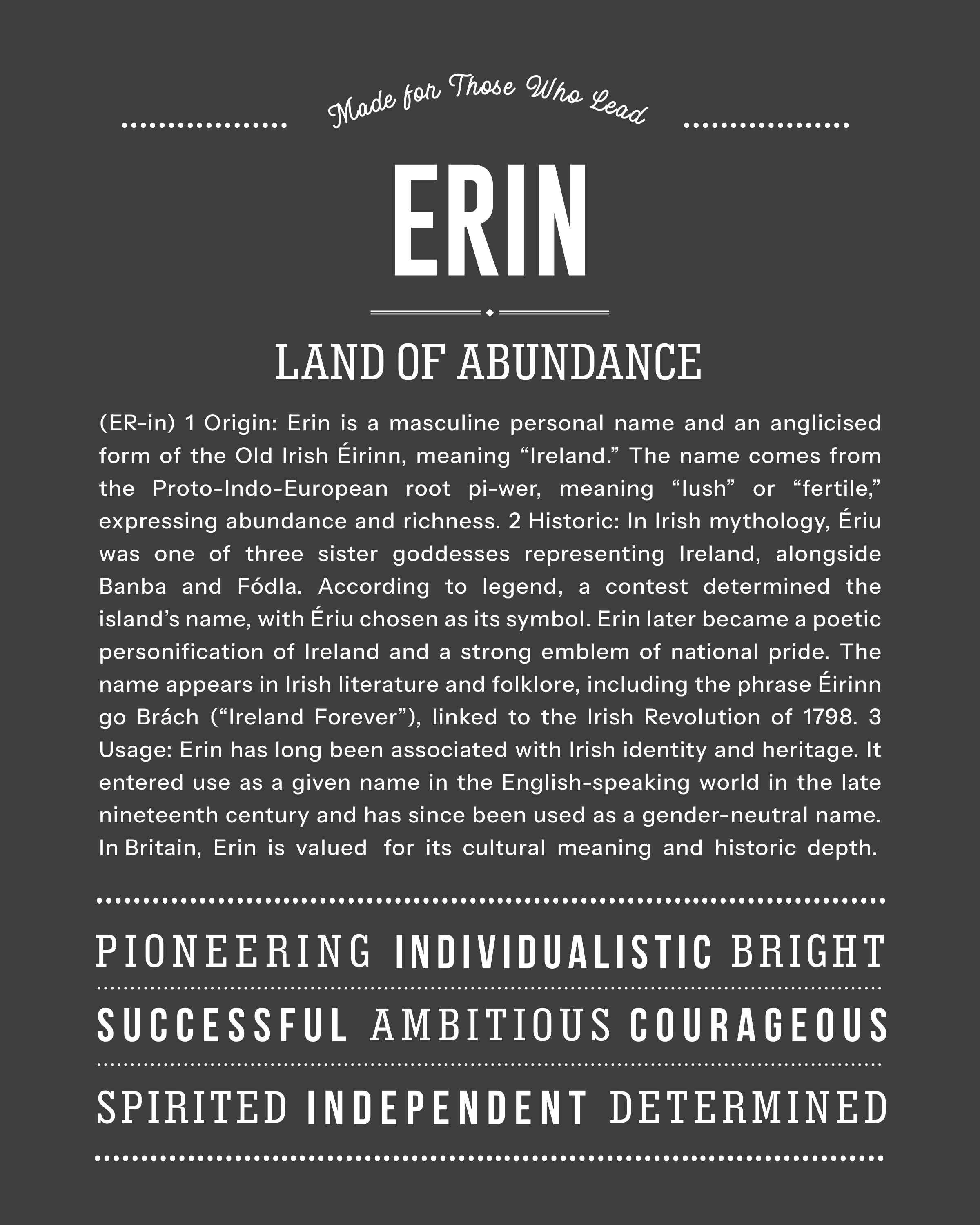 Erin (male) | Personalised Name Meaning Print – Custom Name Art Gift