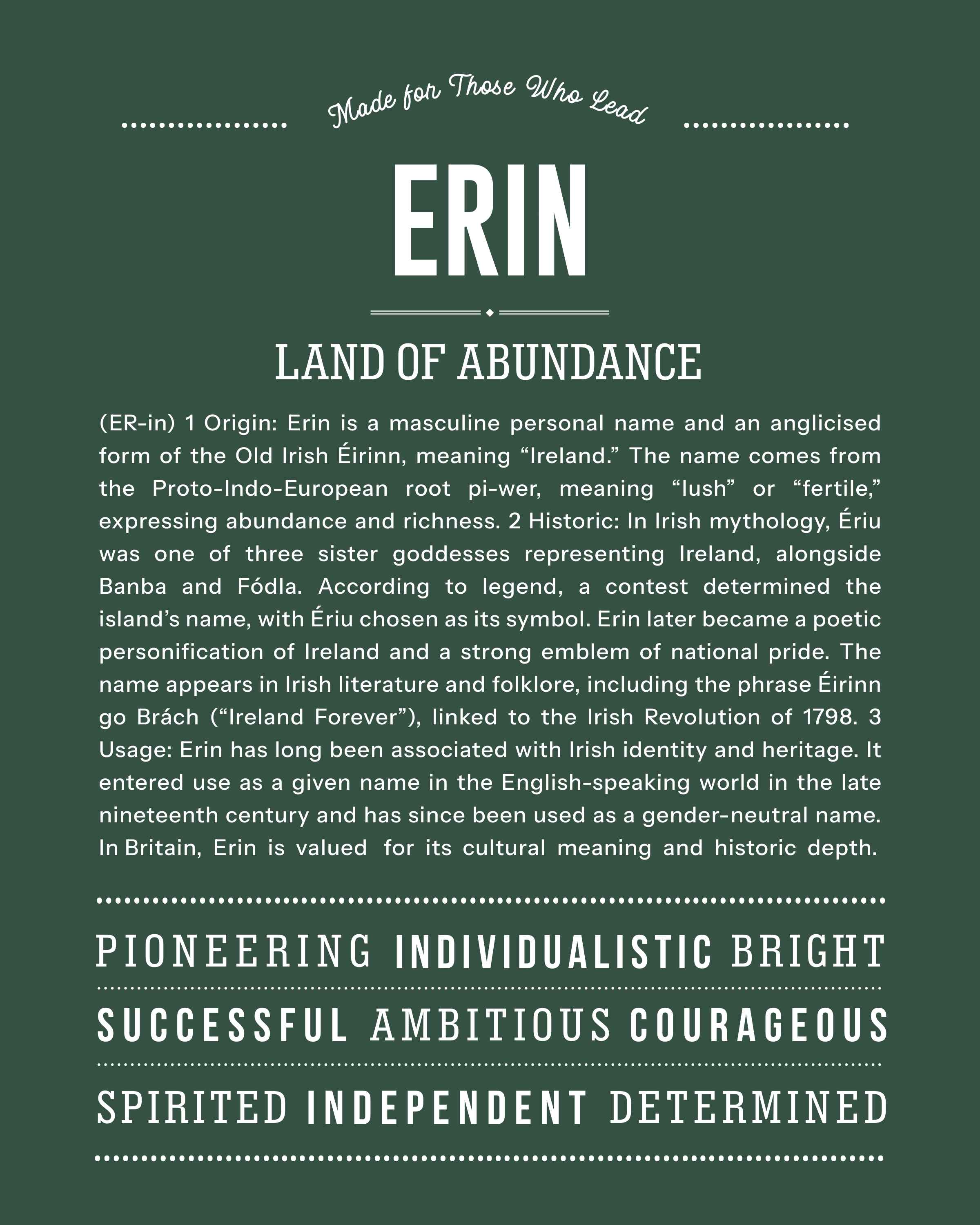 Erin (male) | Personalised Name Meaning Print – Custom Name Art Gift