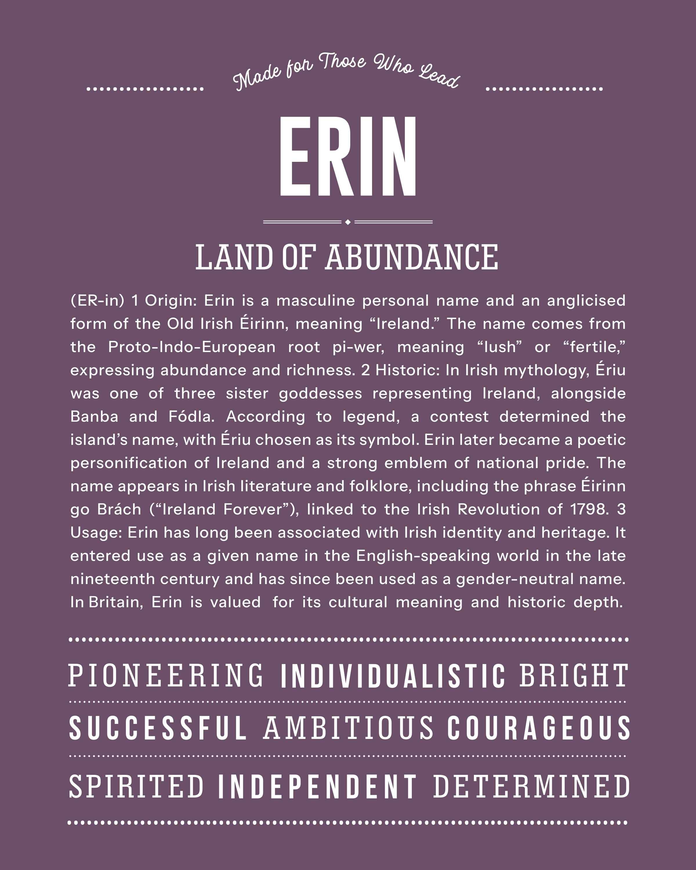 Erin (male) | Personalised Name Meaning Print – Custom Name Art Gift