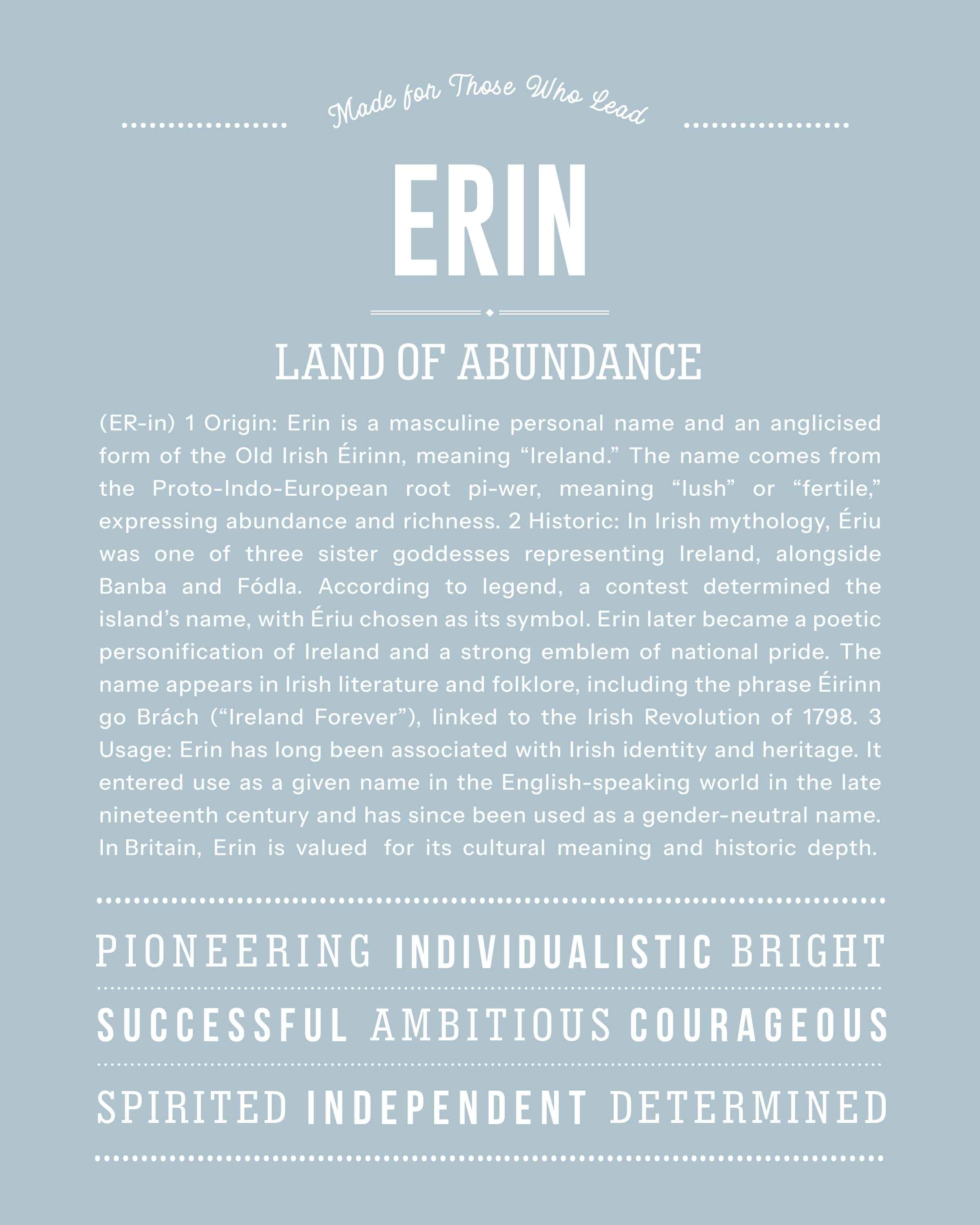 Erin (male) | Personalised Name Meaning Print – Custom Name Art Gift