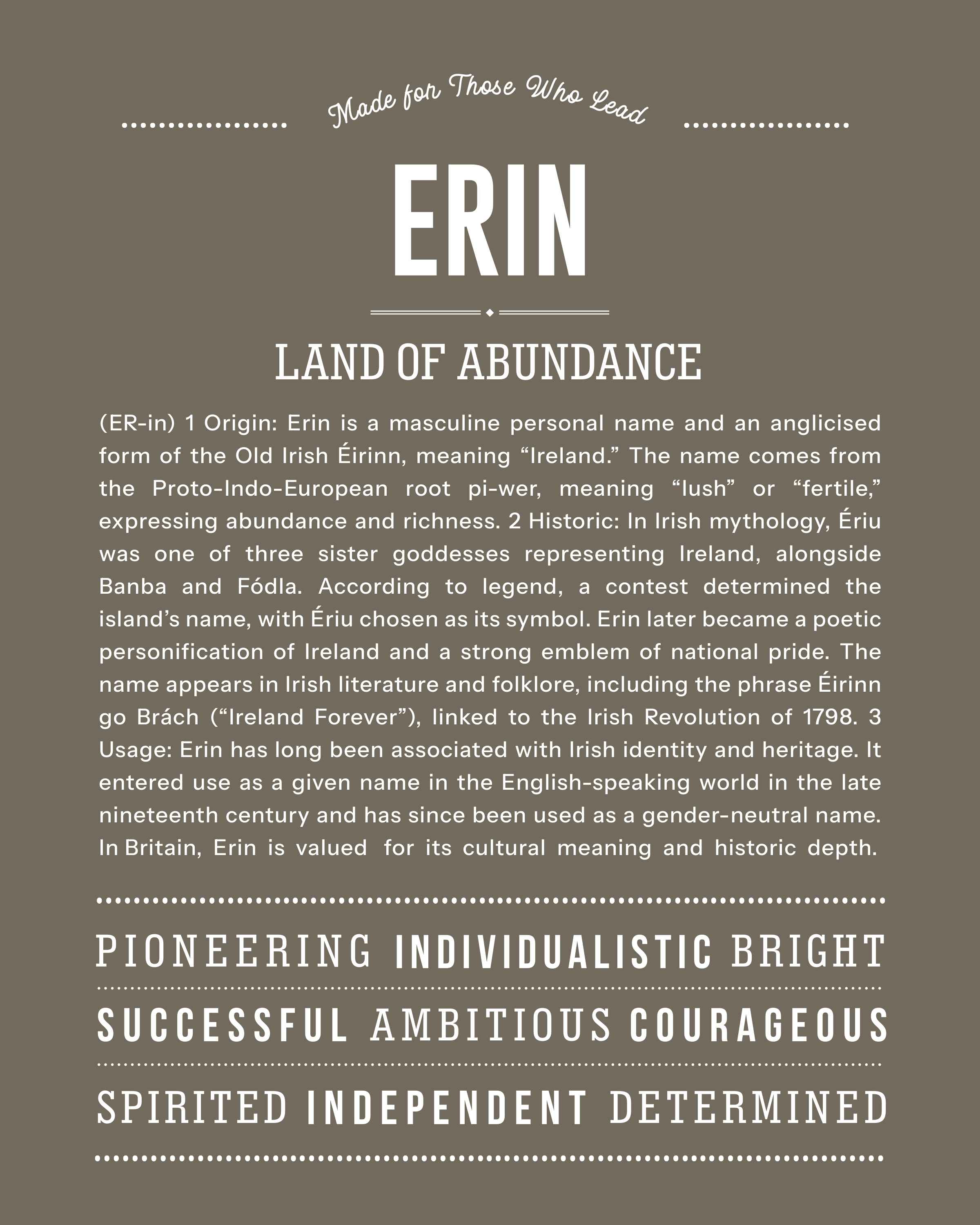 Erin (male) | Personalised Name Meaning Print – Custom Name Art Gift